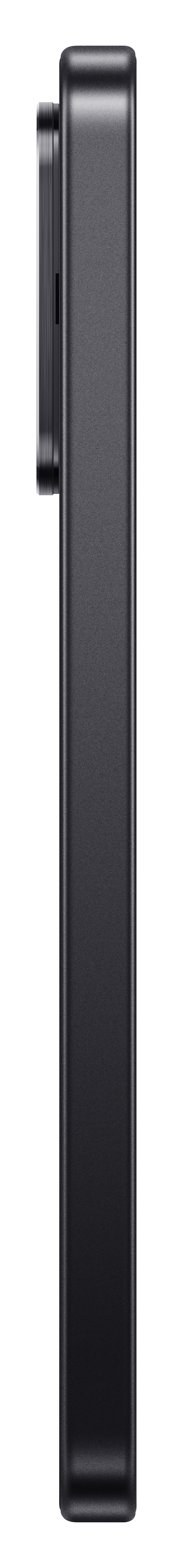 Eine schwarze rechteckige Powerbank mit abgerundeten Kanten, Nahaufnahme.
