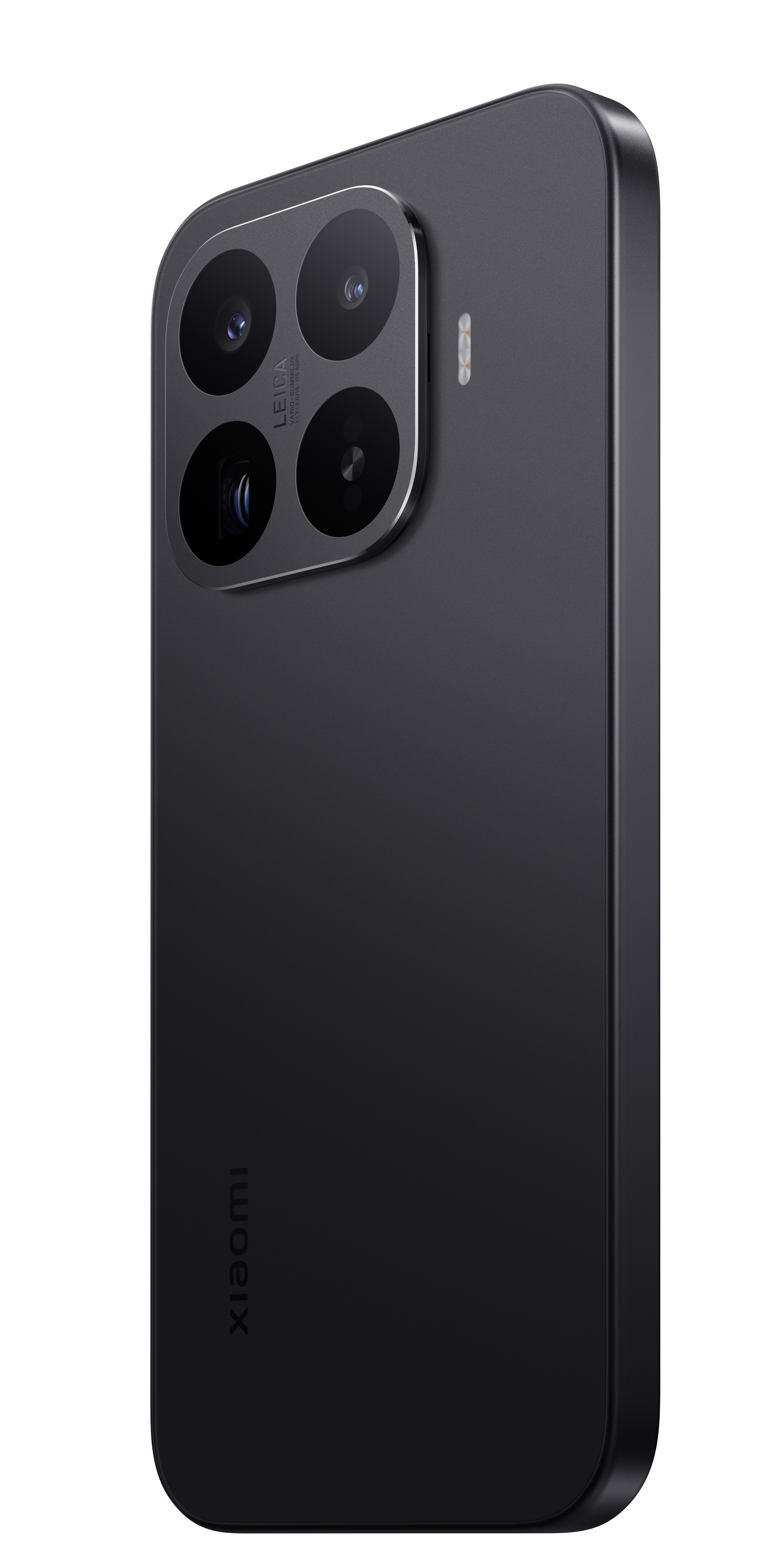 Eine schwarze Rückseite eines Smartphones mit drei Kameras und dem Schriftzug Xiaomi.