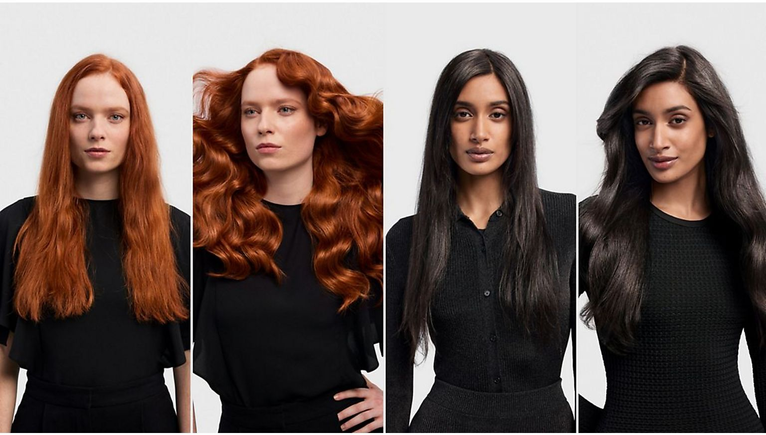 Quatre femmes en hauts noirs, deux aux cheveux roux et deux aux cheveux sombres.