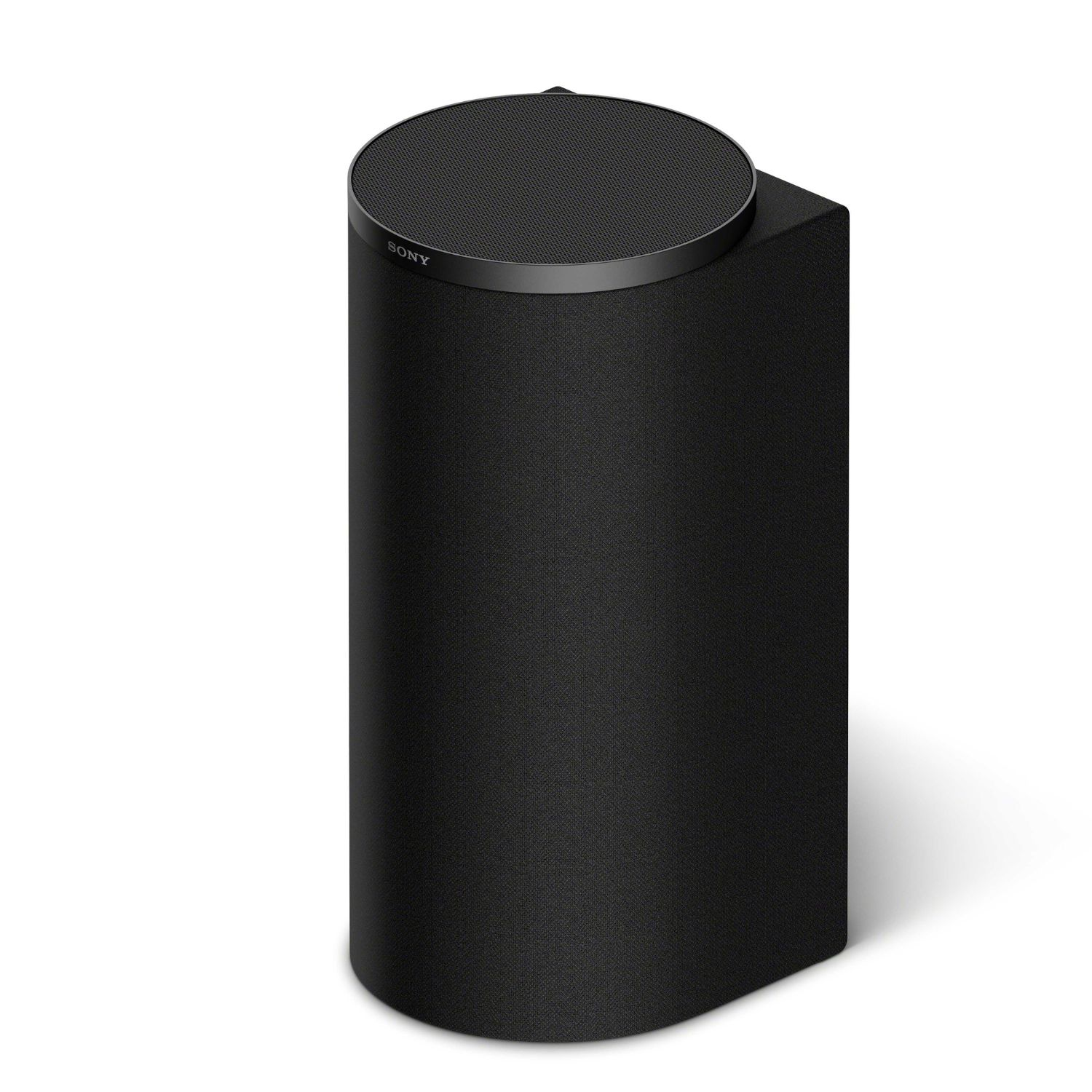 Un altavoz cilíndrico negro con logotipo plateado de Sony en la rejilla superior.