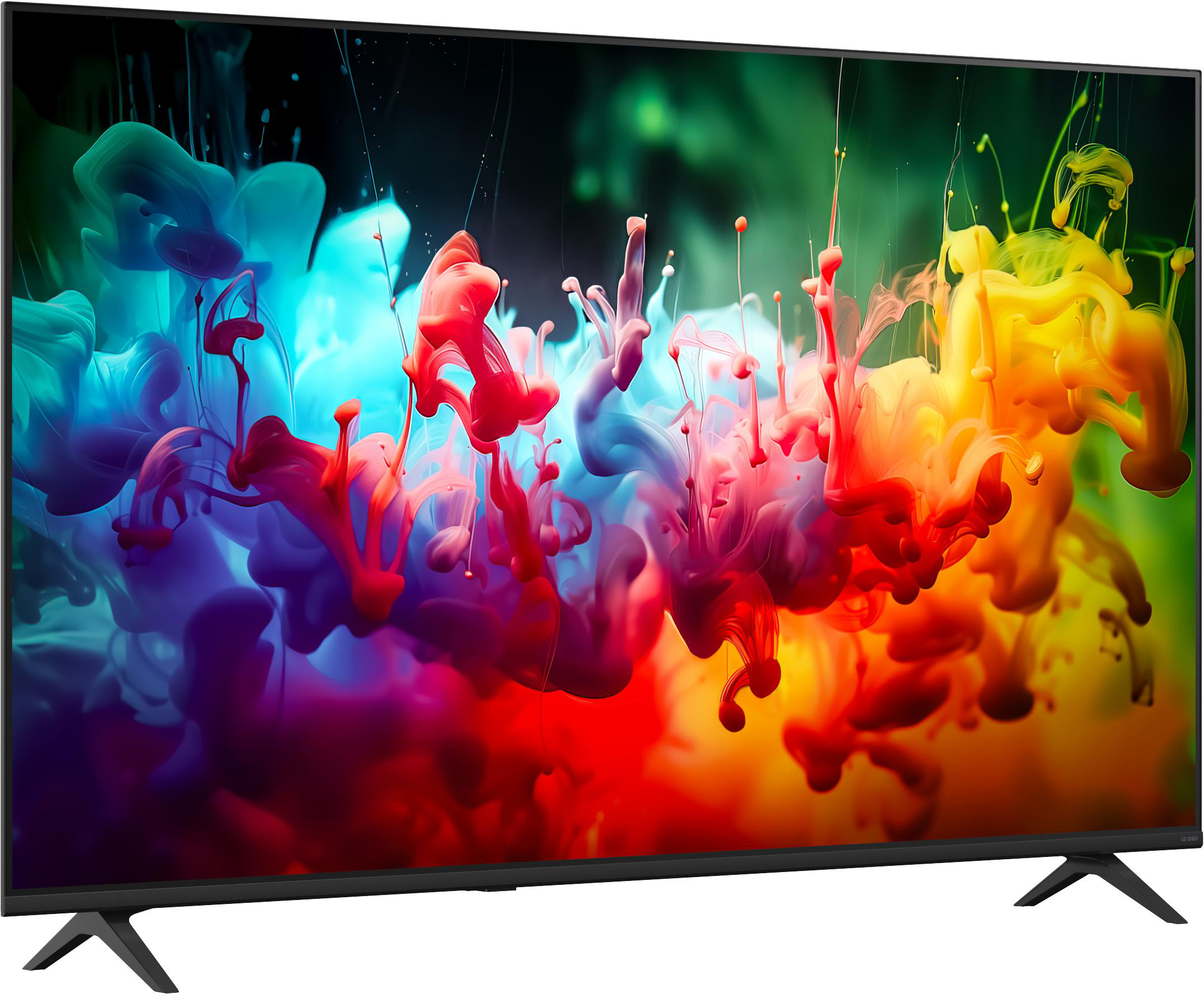 Ein Fernseher zeigt abstrakte, bunte Farben, die wie Rauch oder Tinte aussehen.