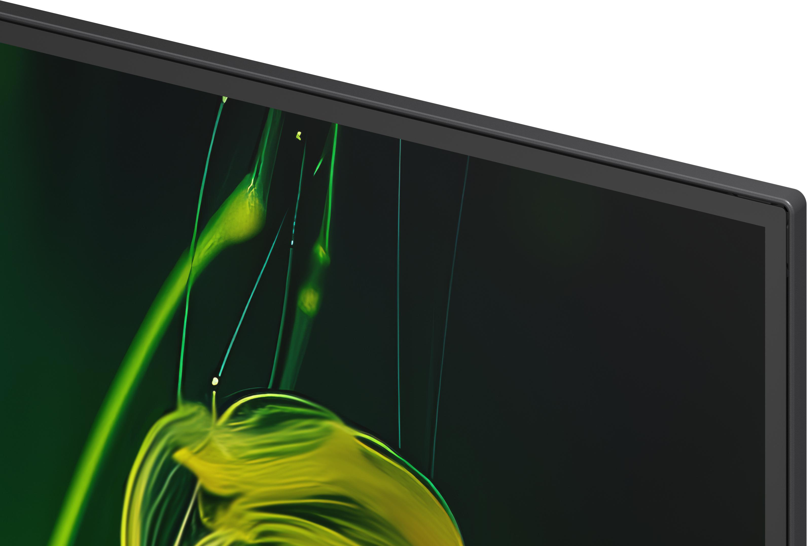 Abstrakte gelbe und grüne Linien auf dunklem Hintergrund.