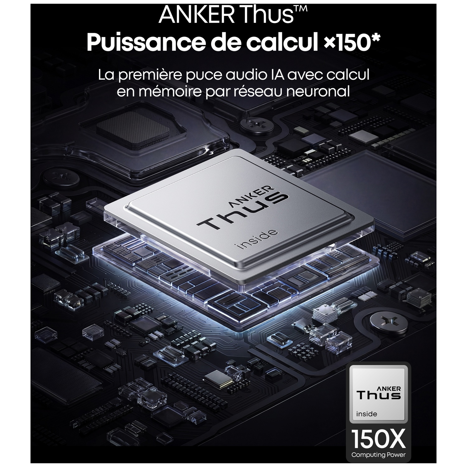 Gros plan d'une puce informatique sur une carte de circuit imprimé avec texte.