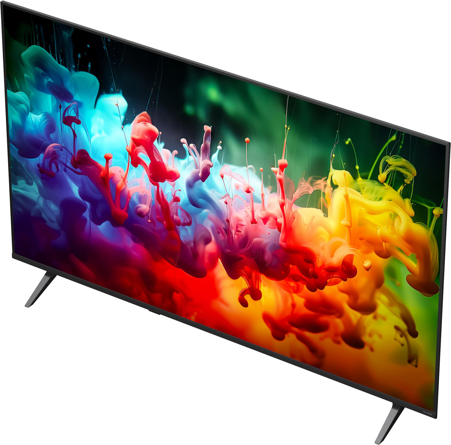 Ein moderner Fernseher mit lebendigen Farben und flüssigen Mustern auf dem Bildschirm.