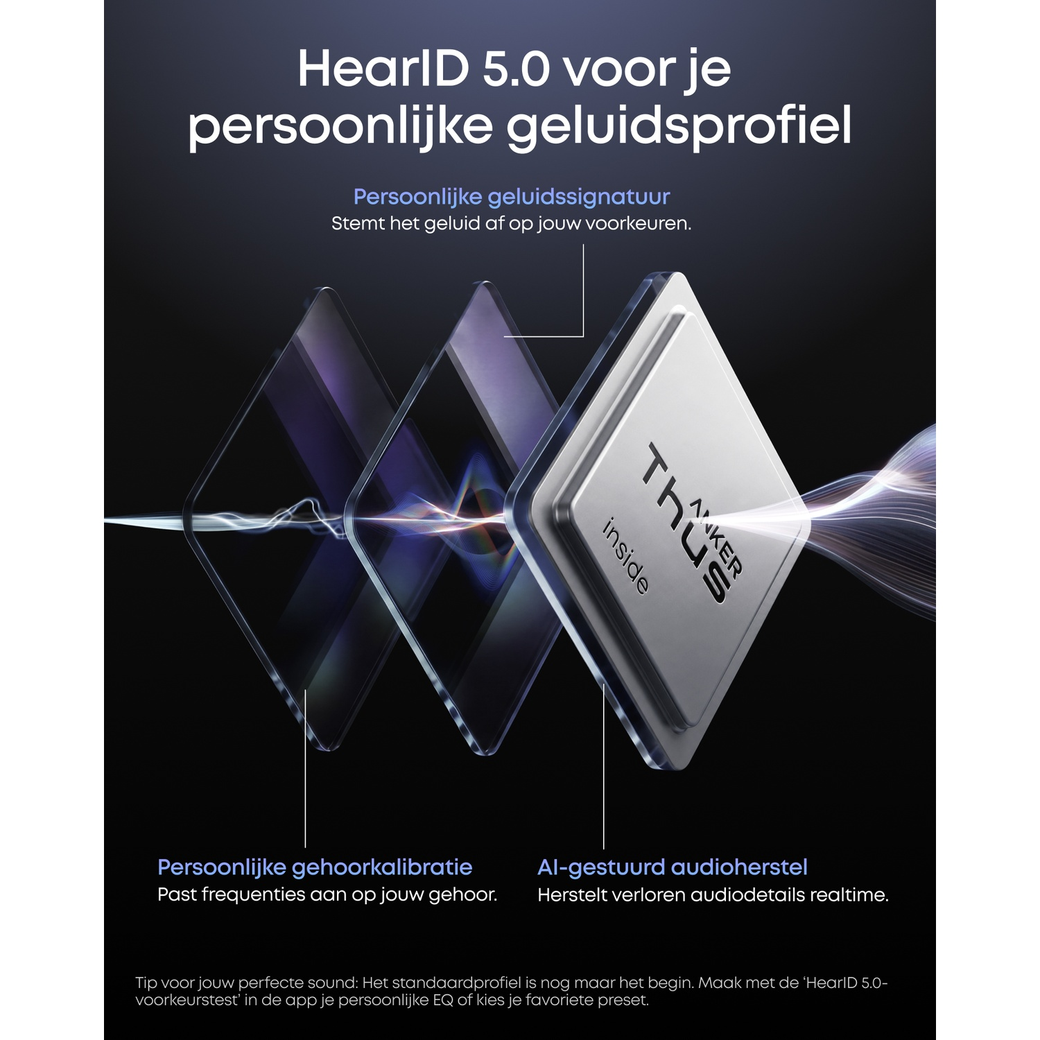 HearID 5.0: persoonlijk geluidsprofiel, gehoorkalibratie, AI audioherstel.