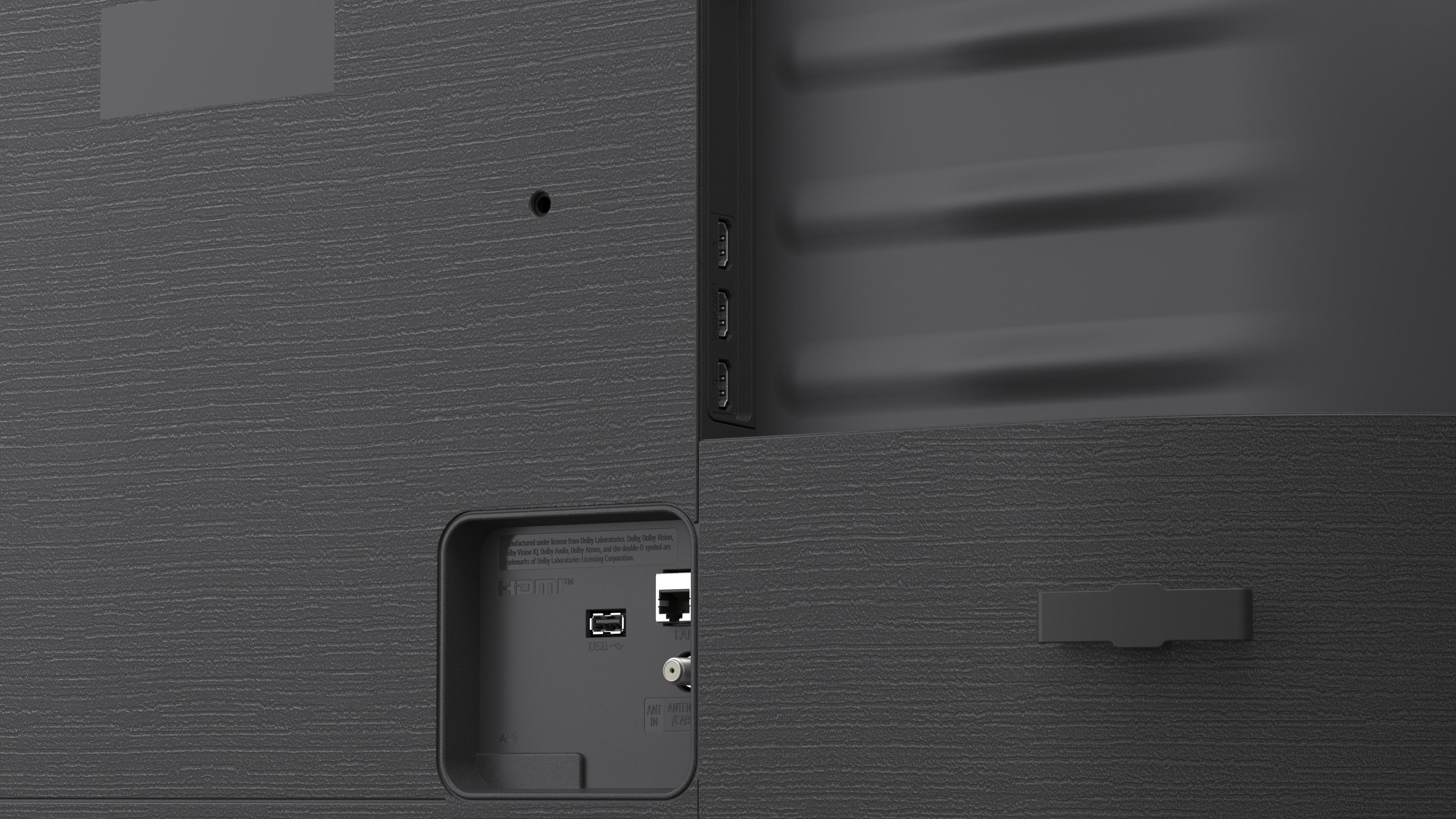 Rückseite eines Fernsehers mit HDMI-, USB-, LAN- und Antennenanschlüssen.