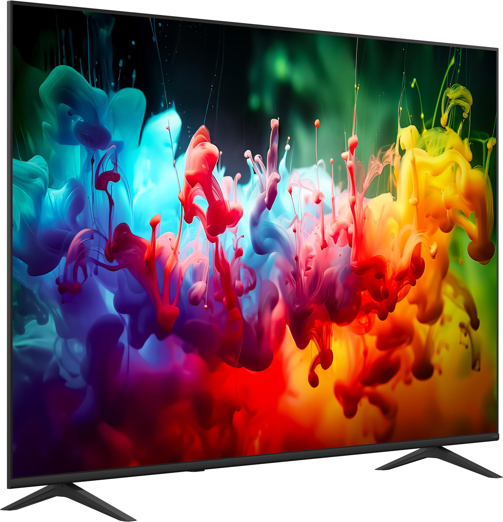 Ein moderner Fernseher mit einem bunten Farbspritzer-Hintergrundbild.