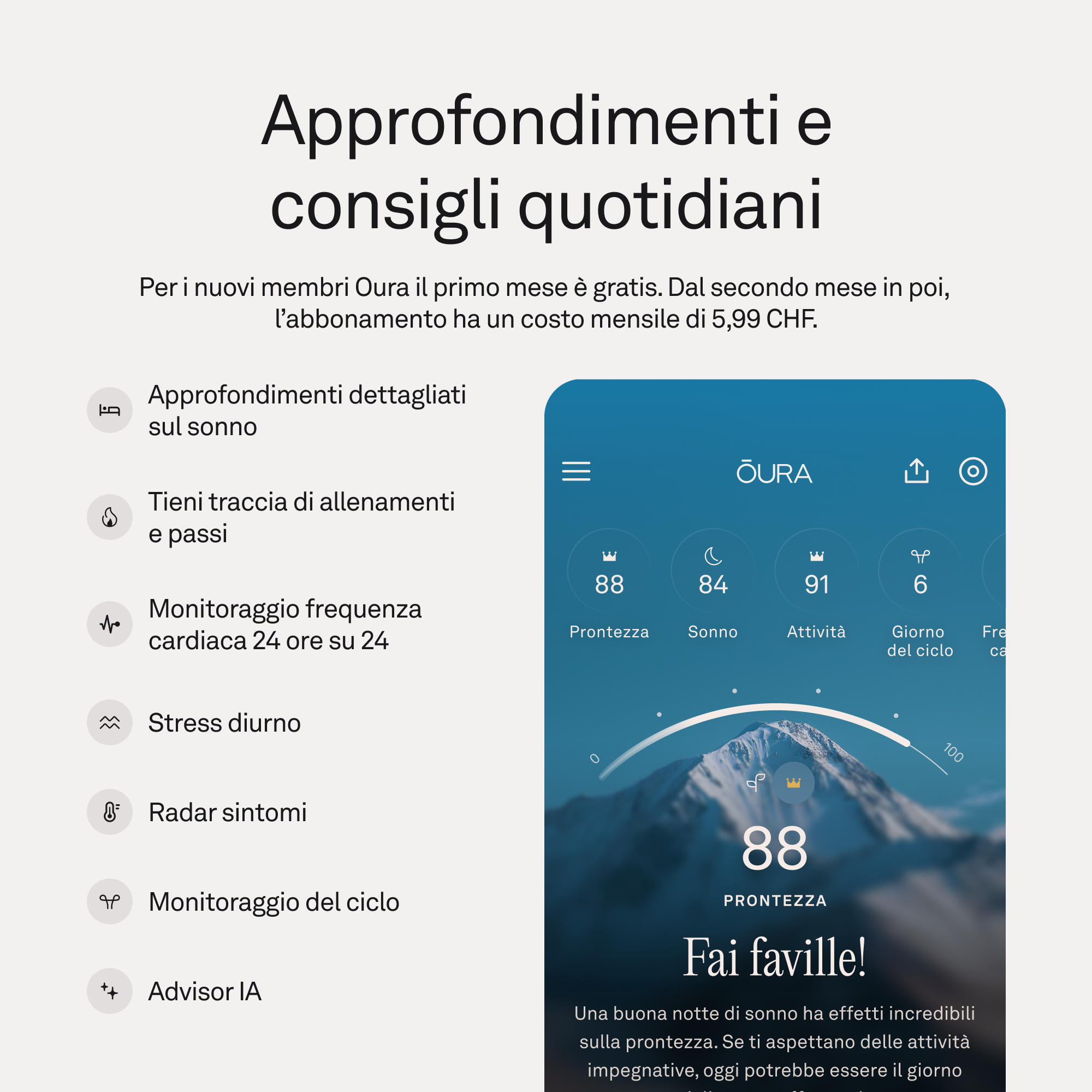 L'app Oura mostra dati dettagliati su sonno e attività.