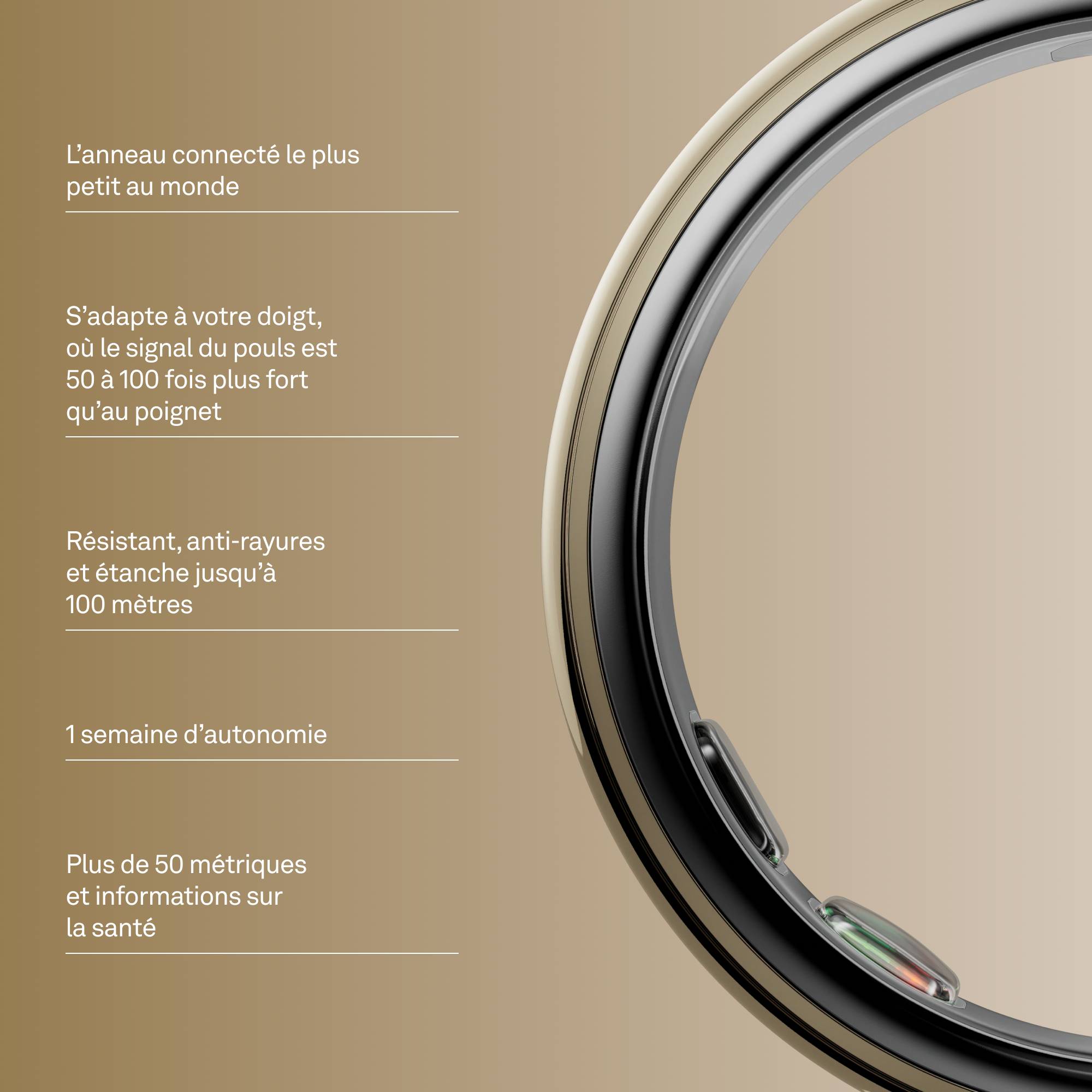 Un design d'anneau intelligent et élégant avec suivi de santé.