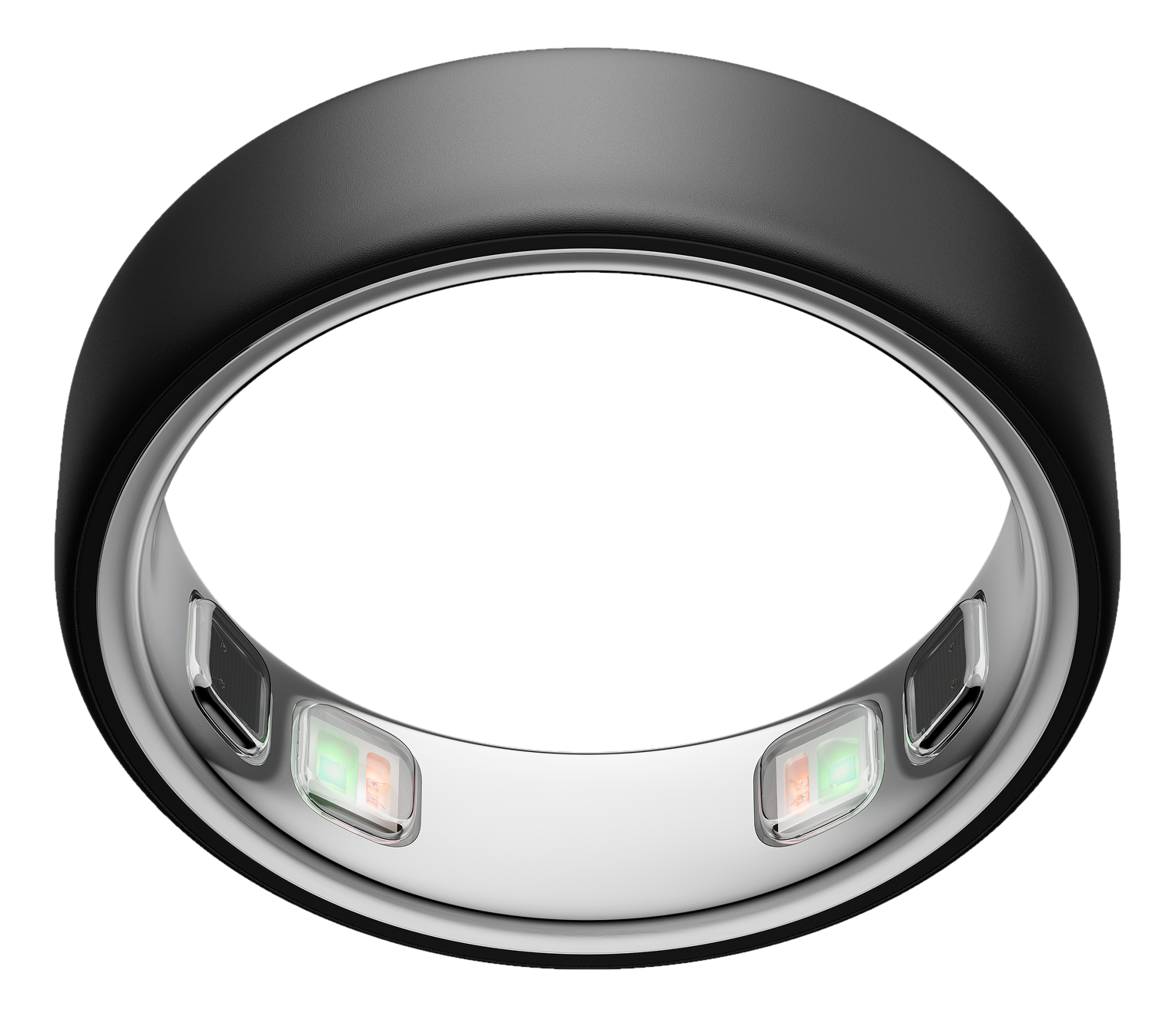 Schwarzer Ring mit silbernem Rand und Lichtern innen.