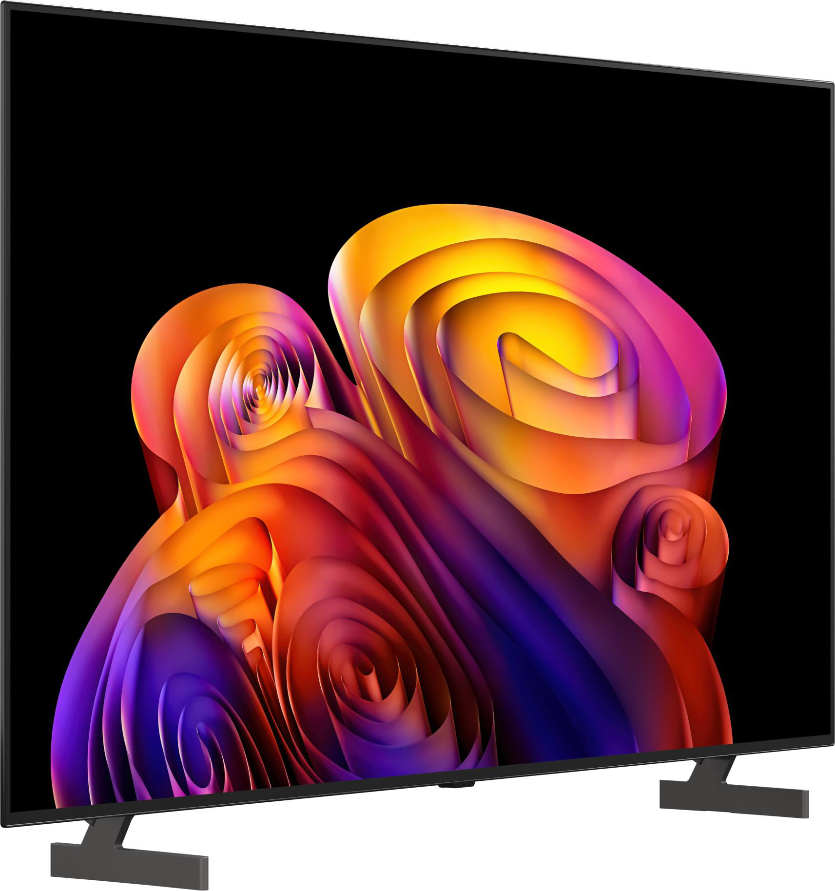Ein moderner Fernseher mit einem bunten, abstrakten Muster auf dem Bildschirm.
