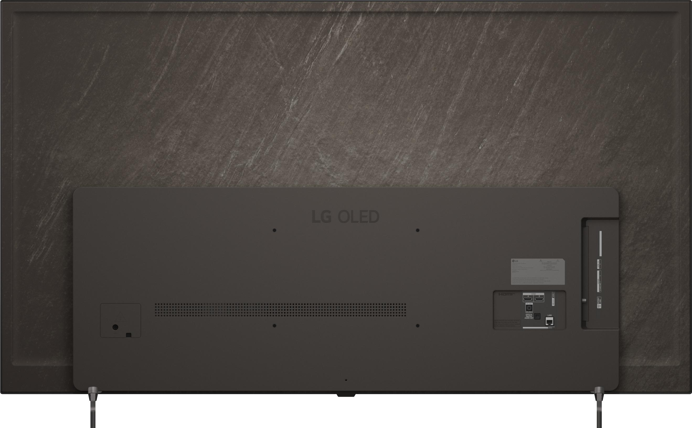 Rückseite eines LG OLED Fernsehers mit Anschlüssen und Lüftungsschlitzen.