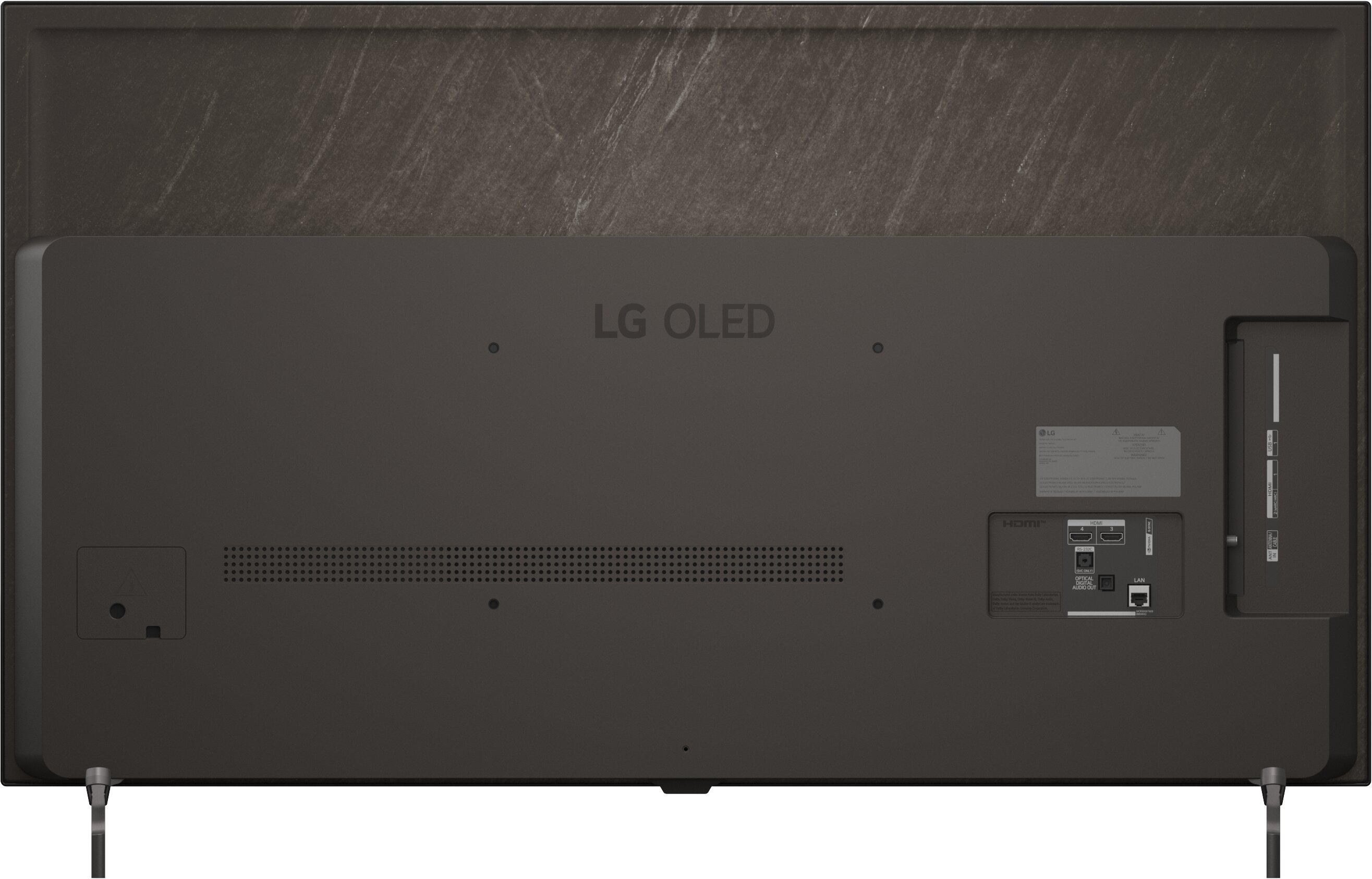 Rückseite eines LG OLED Fernsehers mit Anschlüssen und Lüftungsschlitzen.