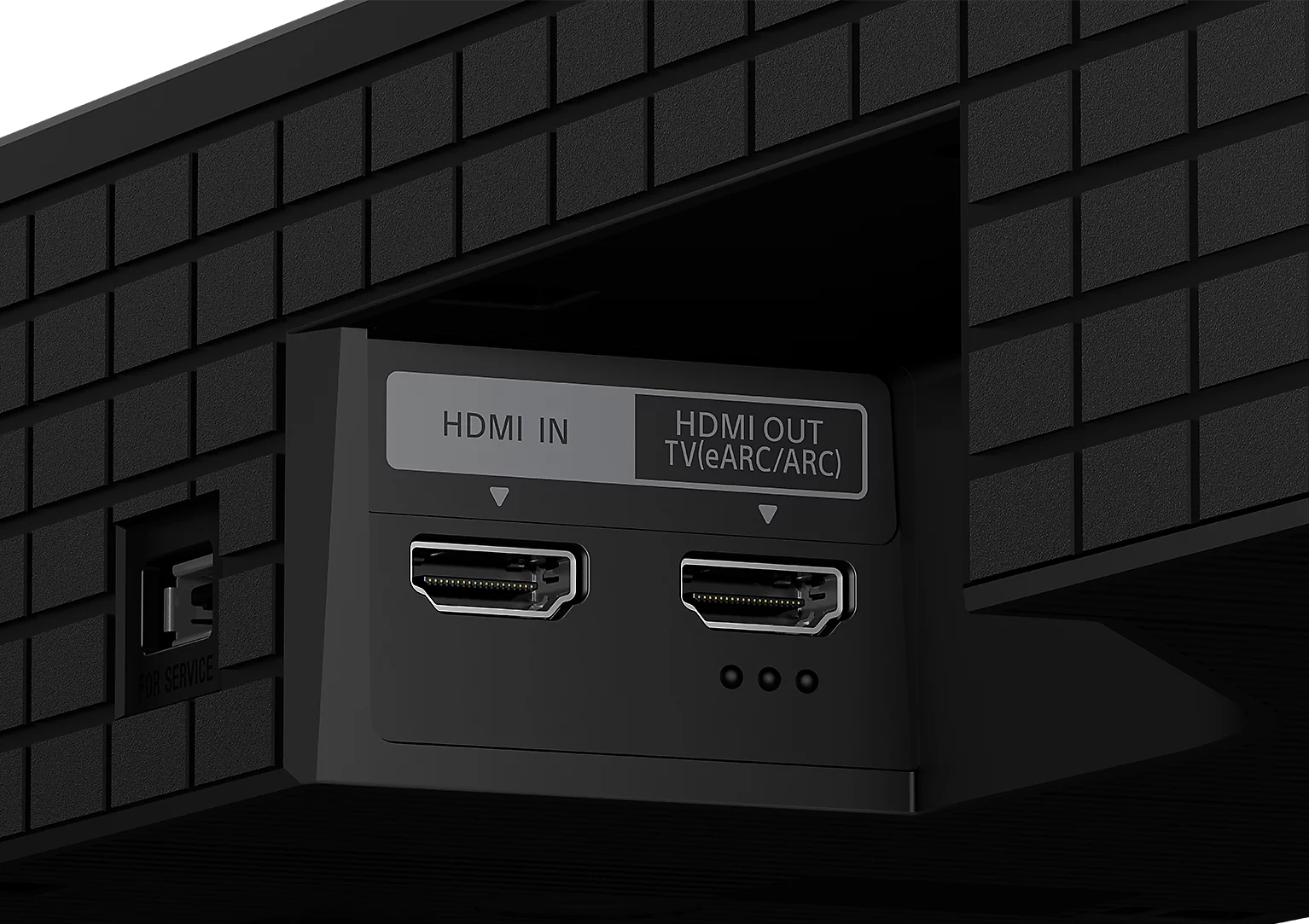Közeli kép HDMI portokról: HDMI IN és HDMI OUT TV (eARC/ARC).