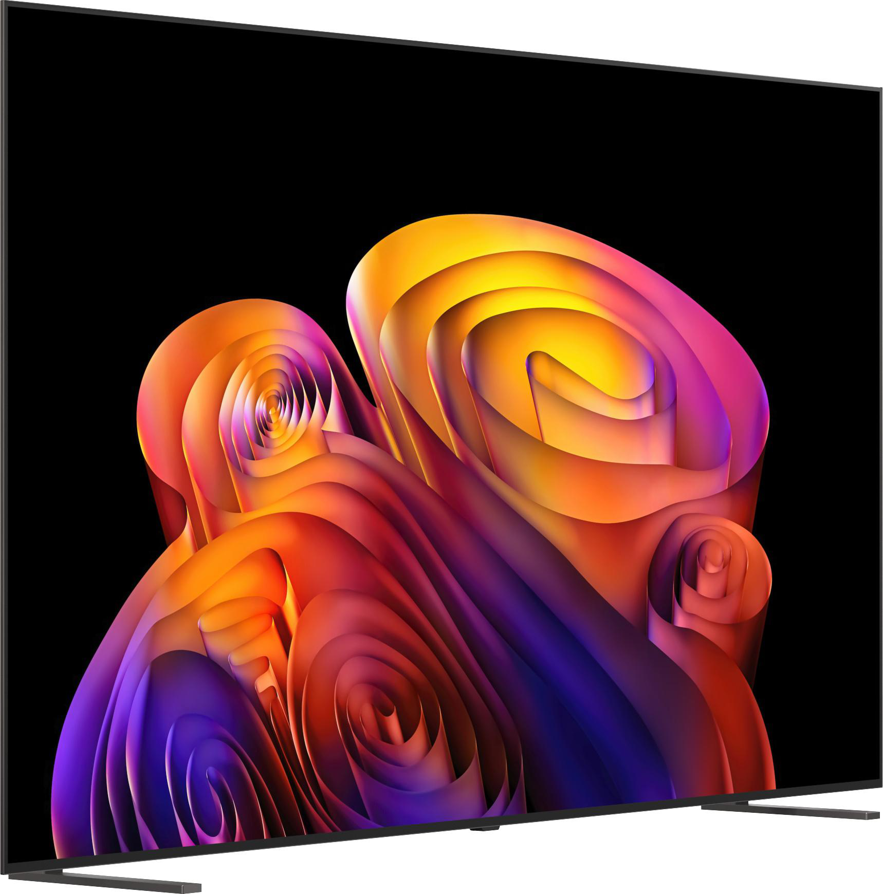 Ein moderner Fernseher mit einem abstrakten, bunten Hintergrund auf dem Bildschirm.