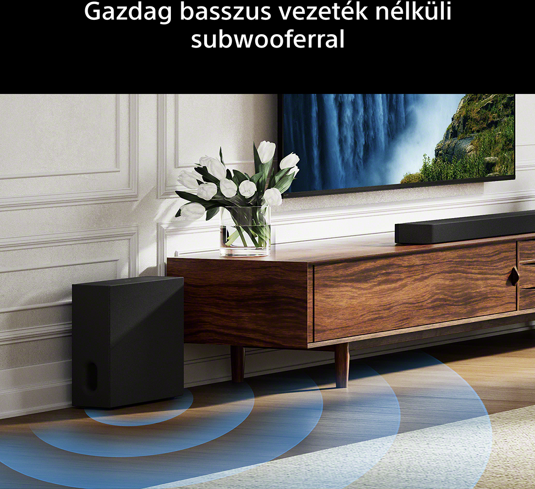 Fekete mélynyomó fa szekrény, virágok és TV mellett.