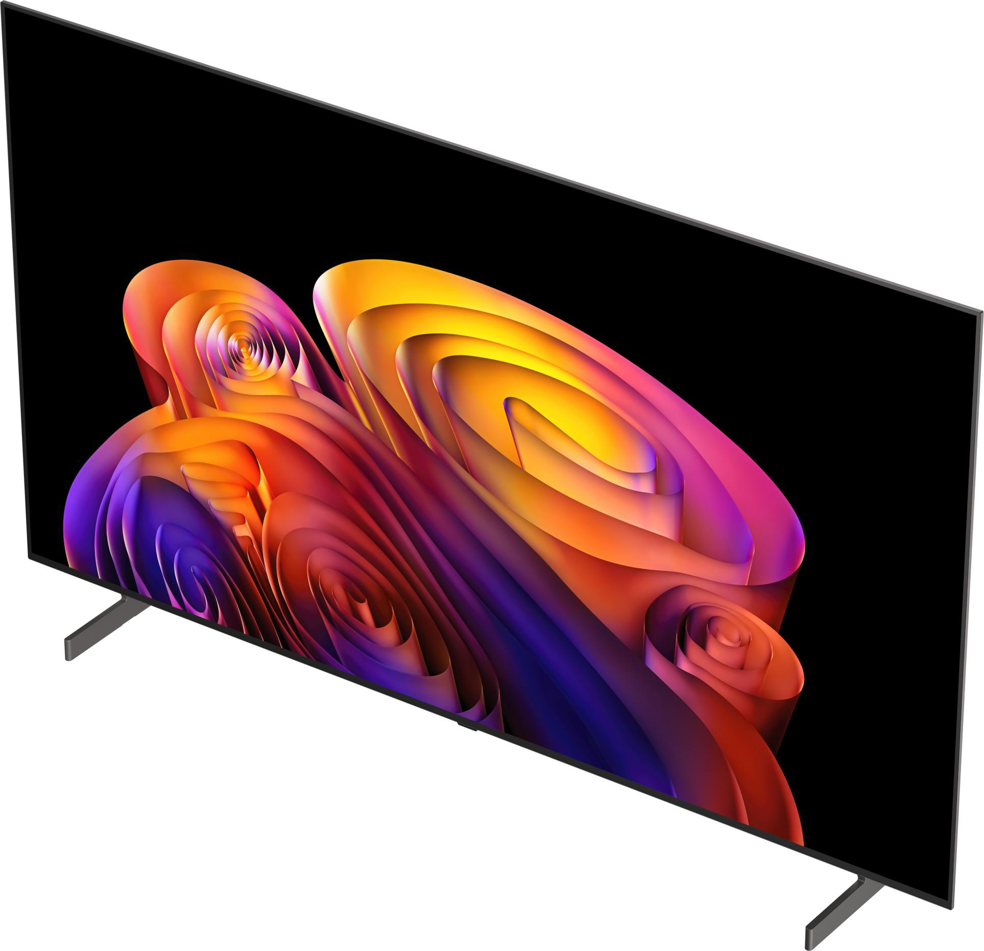Ein moderner Fernseher mit einem abstrakten, bunten Bildschirmschoner.