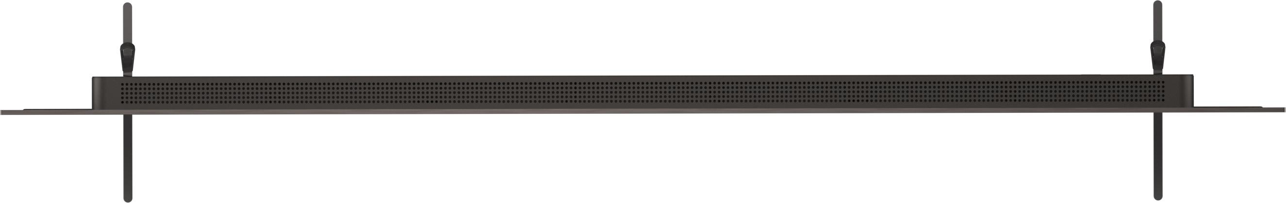 Ein schwarzer Soundbar mit zwei Antennen und Halterungen.