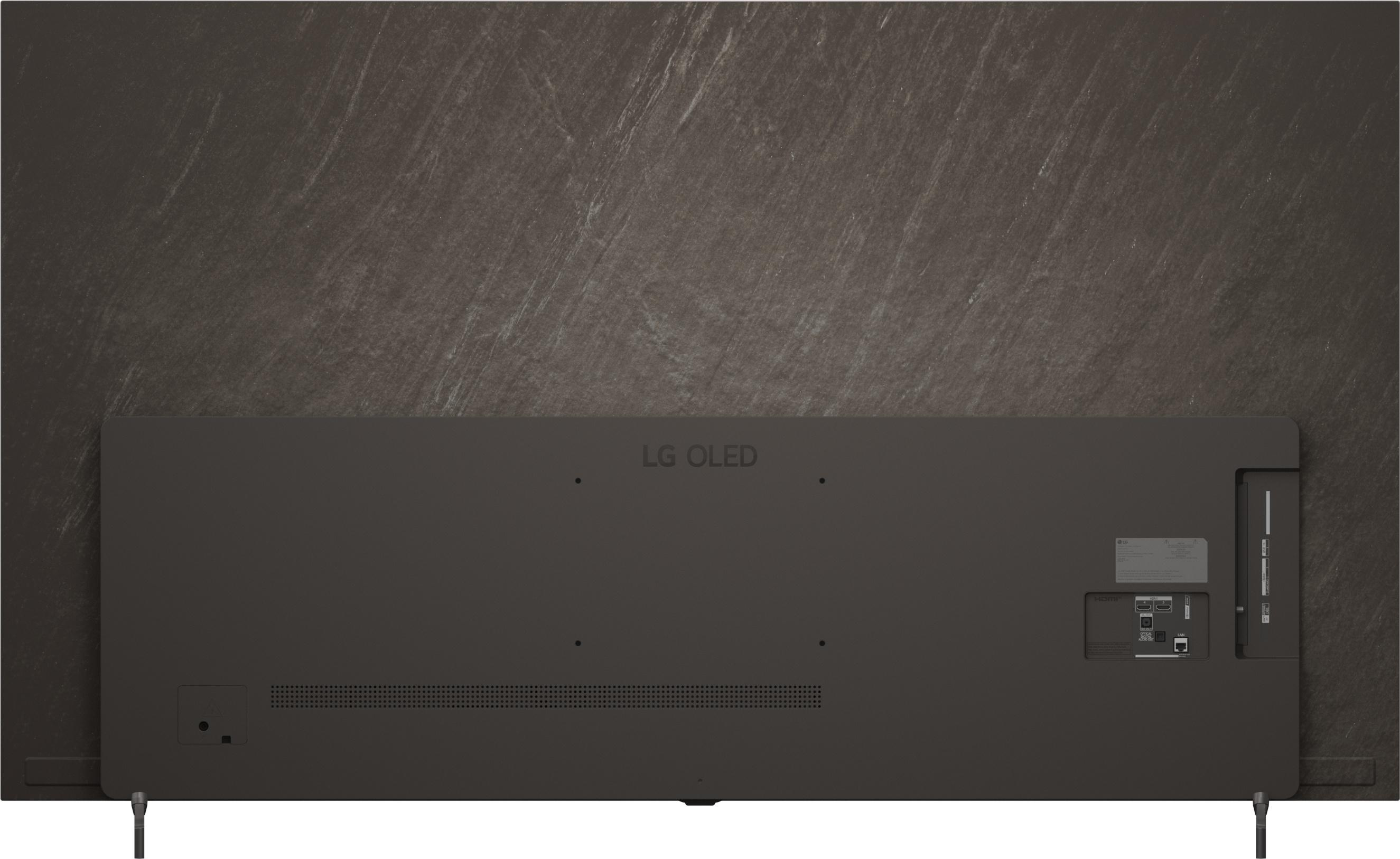 Rückseite eines LG OLED Fernsehers mit Anschlüssen und Belüftungsschlitzen.