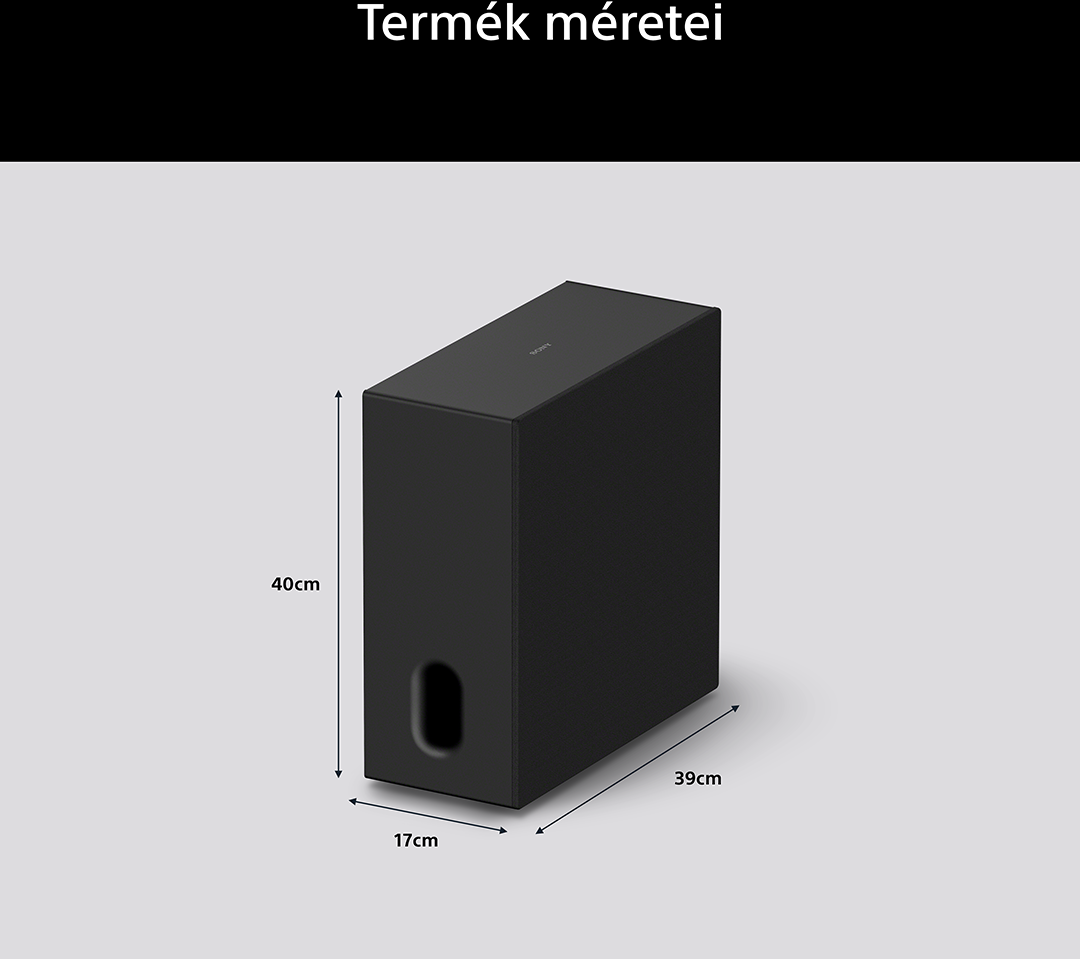 Fekete mélynyomó 40x17x39cm méretekkel.