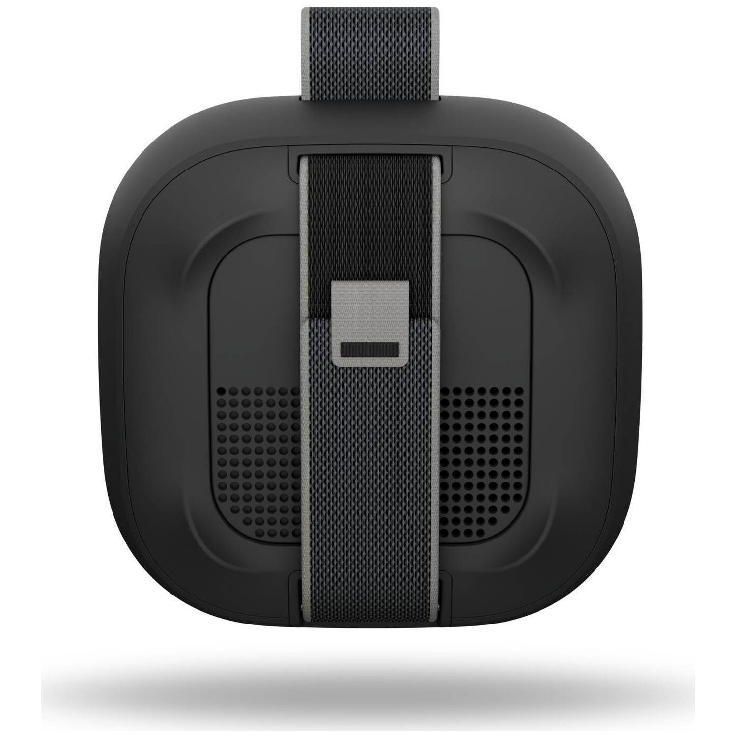 Zwarte VR-headset met grijze stoffen band, close-up van de achterkant.