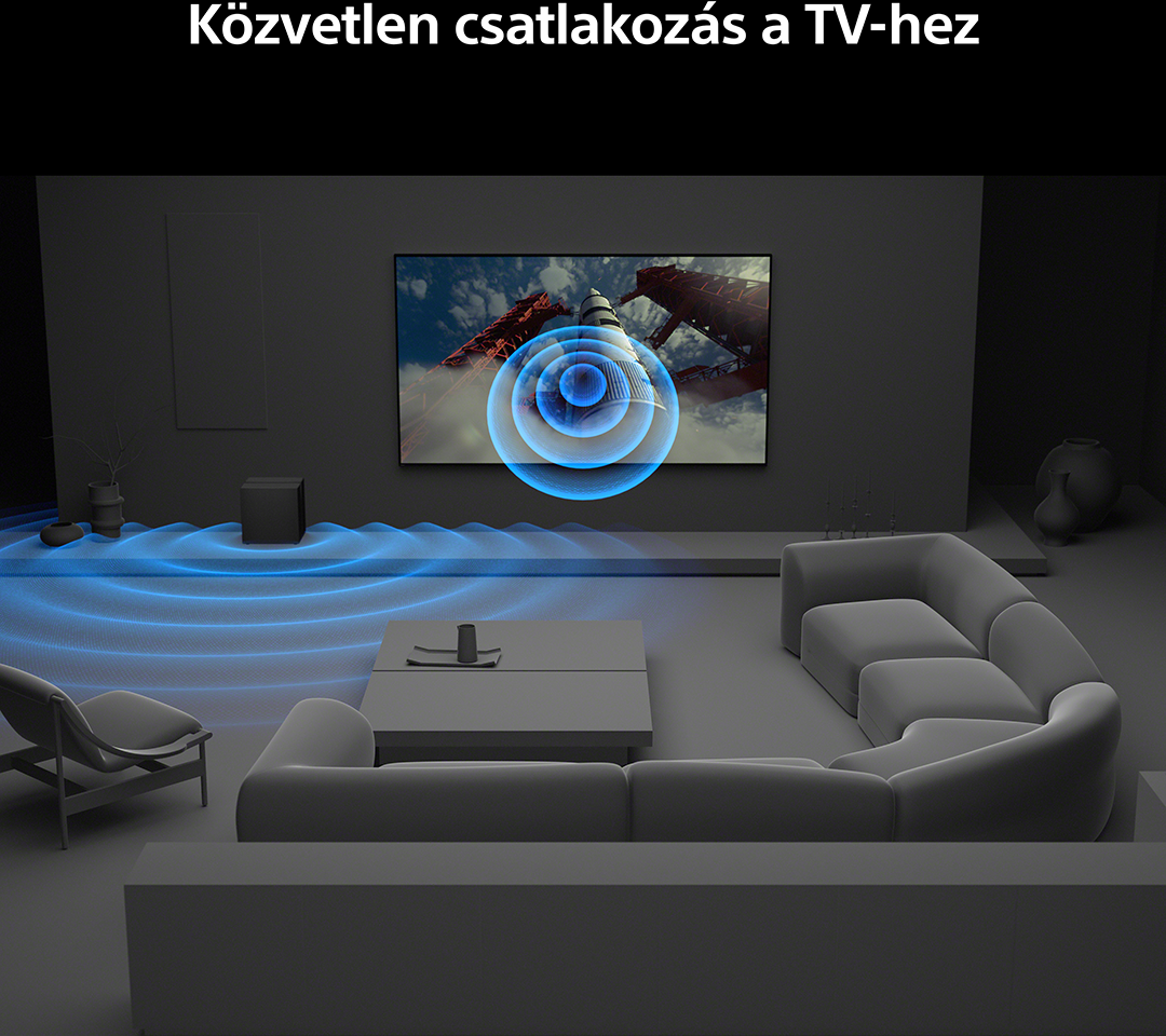 Modern nappali TV-vel, amely koncentrikus köröket ábrázoló képet jelenít meg.