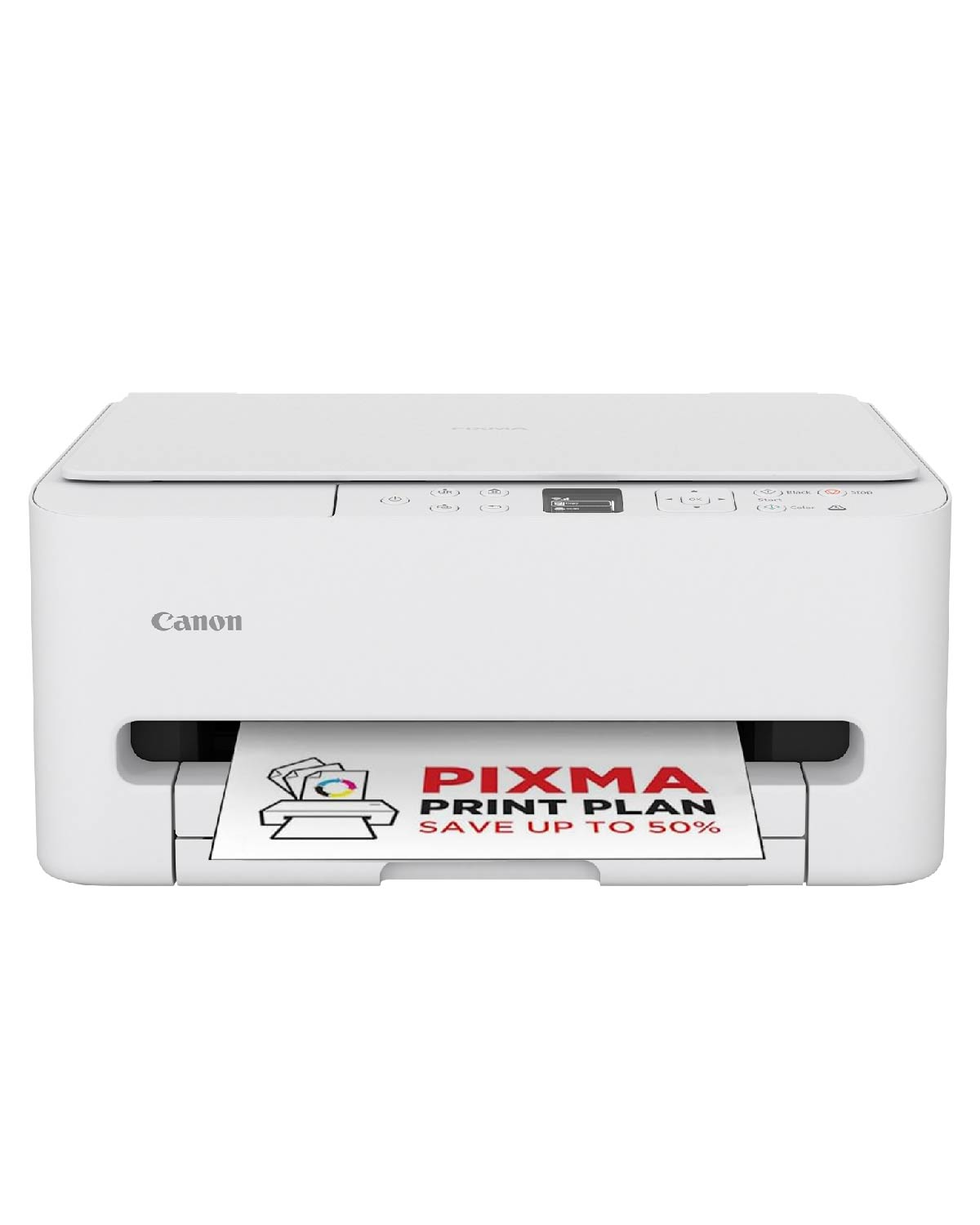 Une imprimante Canon Pixma blanche avec une impression indiquant 