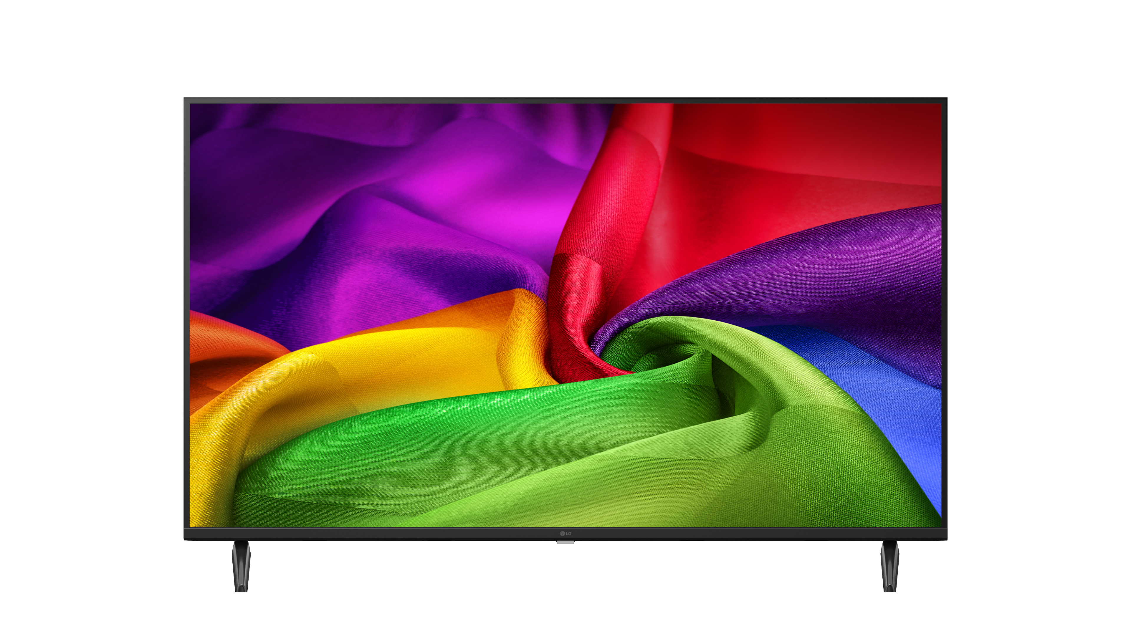 Ein Fernsehbildschirm zeigt sich bewegende Stoffe in Regenbogenfarben.
