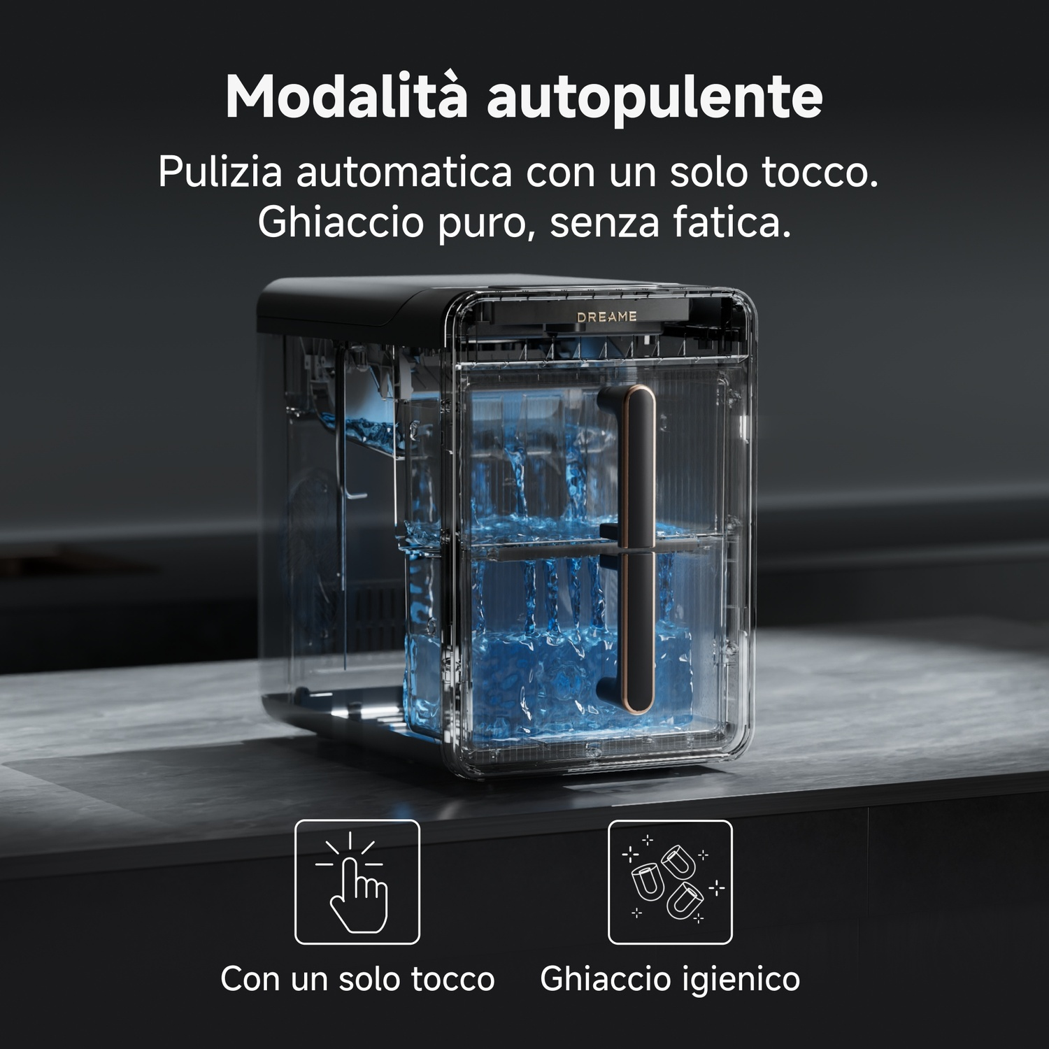 Macchina del ghiaccio autopulente con un tocco e ghiaccio igienico.