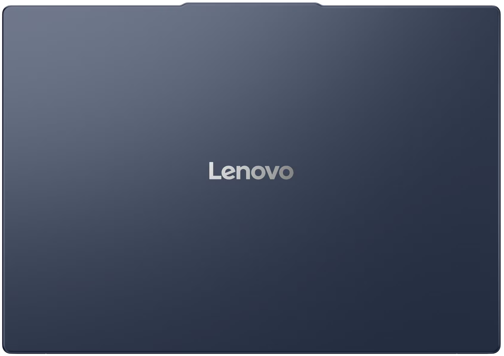 Zárt sötétkék Lenovo laptop ezüst logóval.