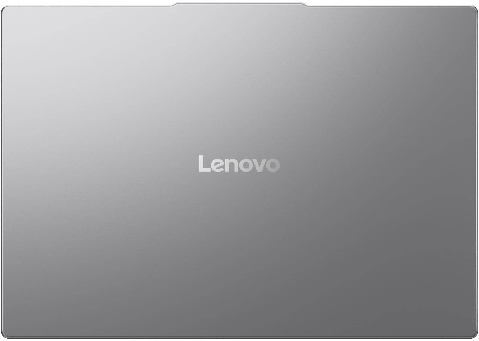Zárt szürke laptop Lenovo logóval.
