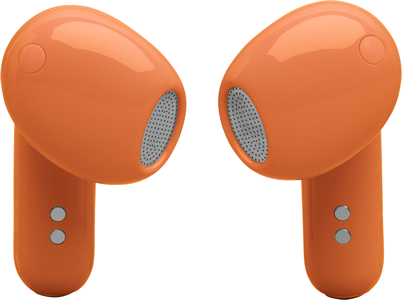 Zwei orangefarbene Ohrhörer mit schwarzen Hintergrund