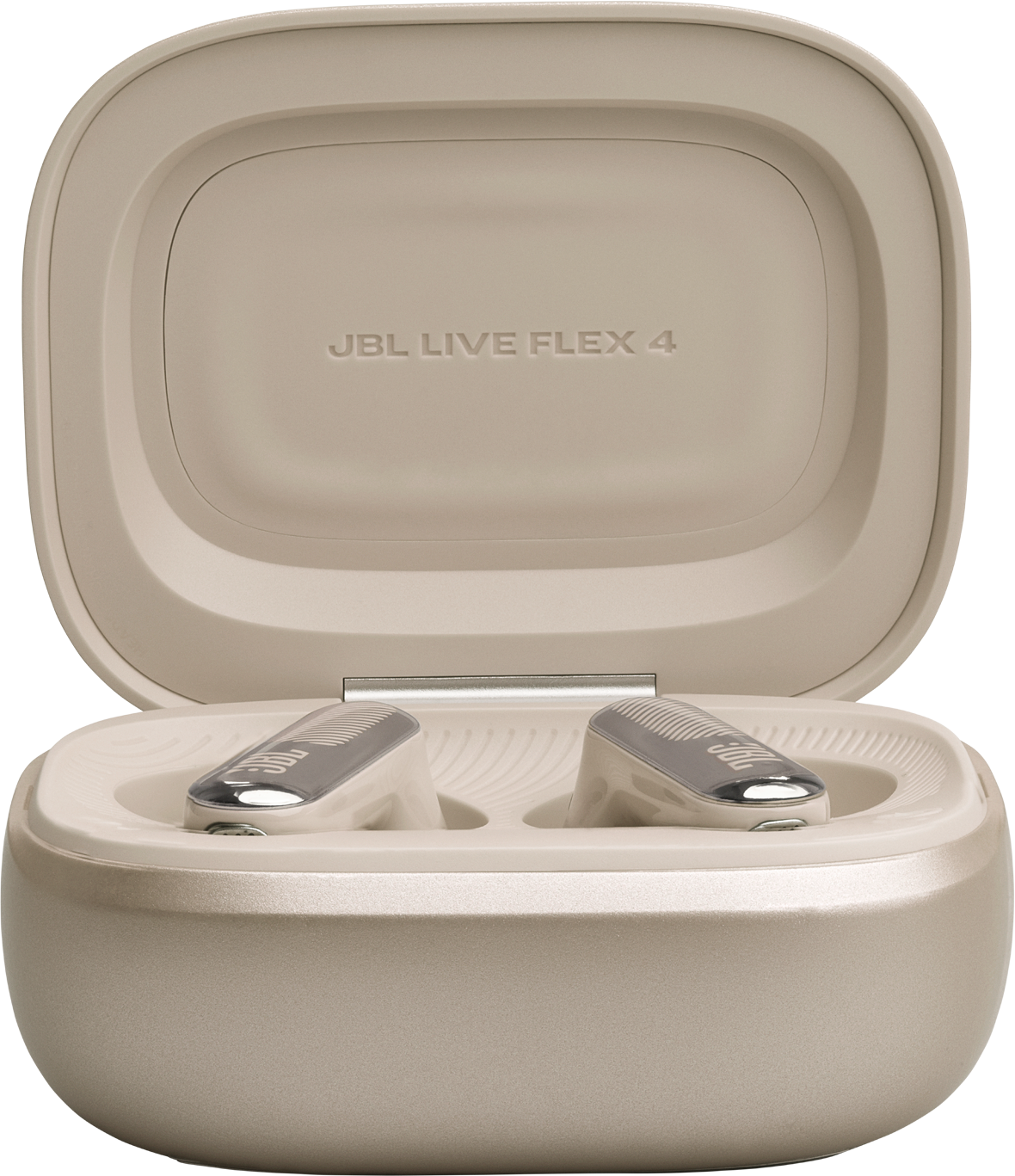 Beige Ohrhörer mit Ladecase, JBL Live Flex 4.