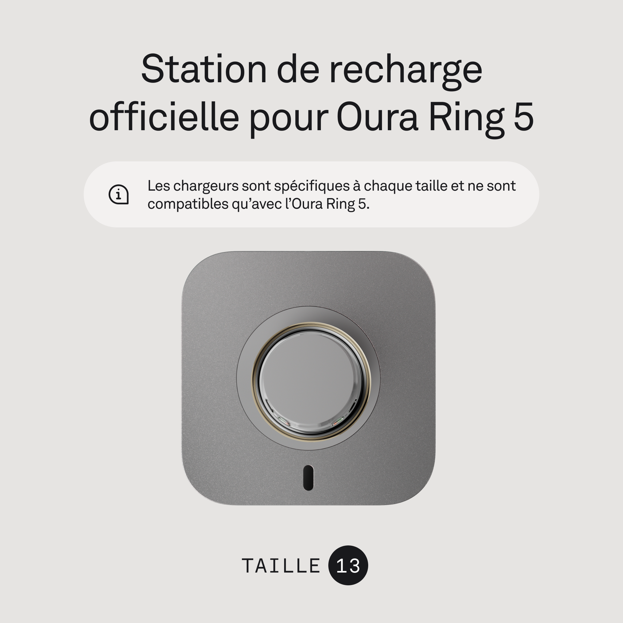 Station de recharge grise pour Oura Ring 5, taille 13.