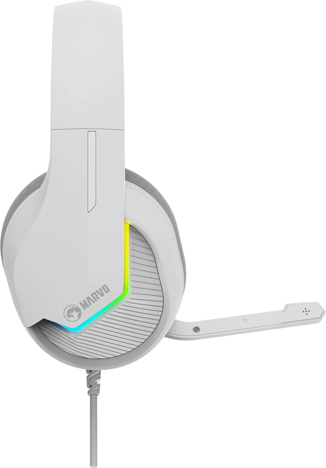 Feher gaming headset mikrofonnal fs RGB vilagitassal.
