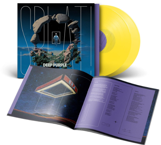 Deep Purple Vinyl mit aufgeklapptem Booklet. Gelbe LPs im Vordergrund.