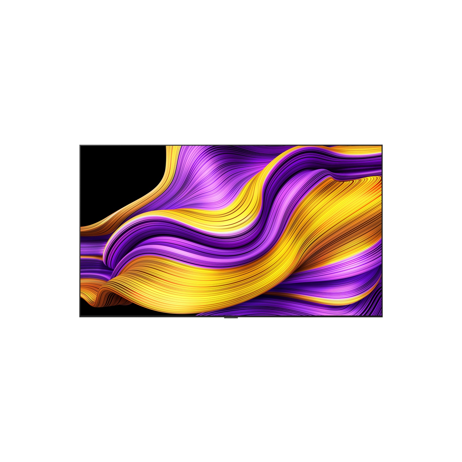 Abstracte paarse en gele golven op een zwarte achtergrond, als vloeiende stof.