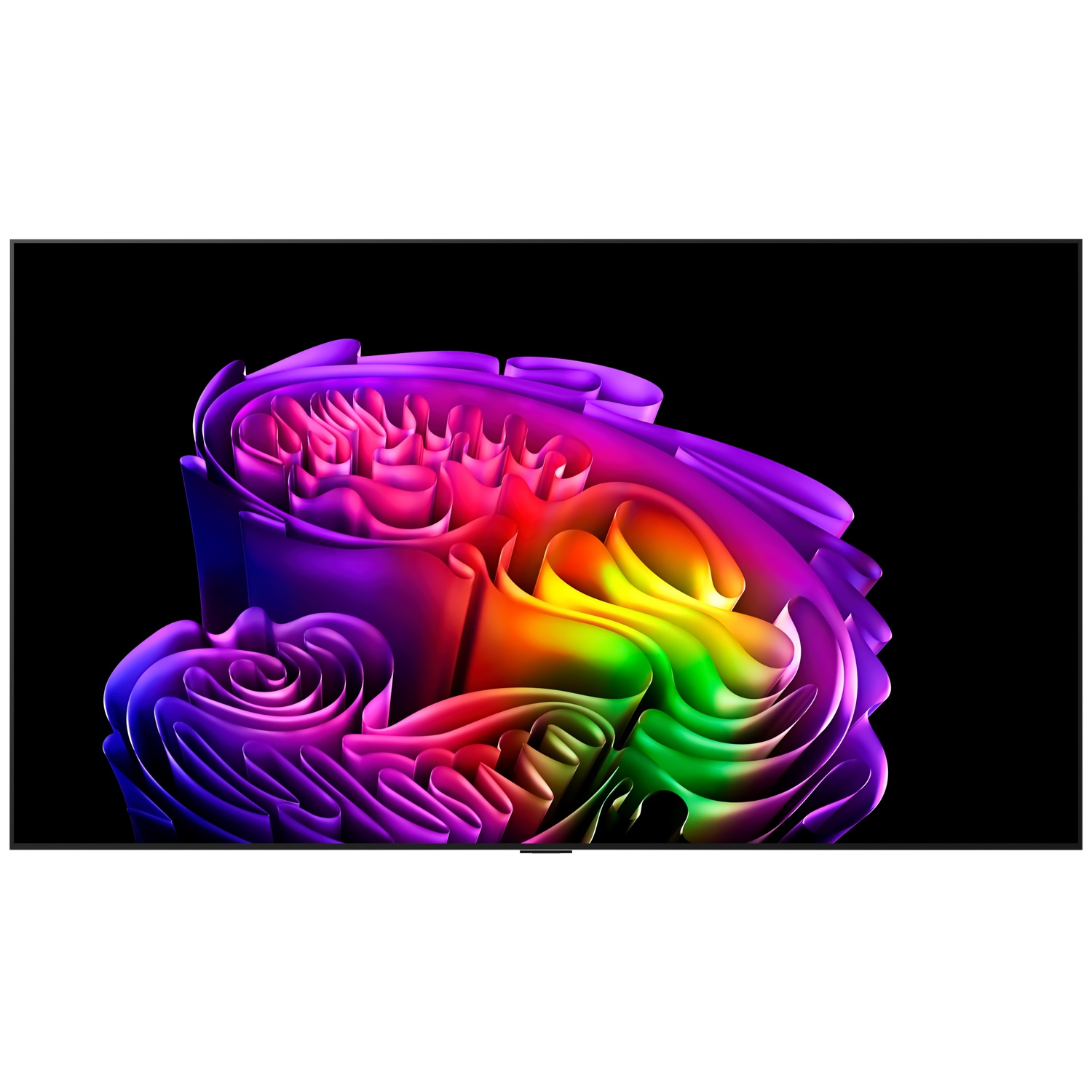 Sculpture abstraite aux couleurs arc-en-ciel sur fond noir.