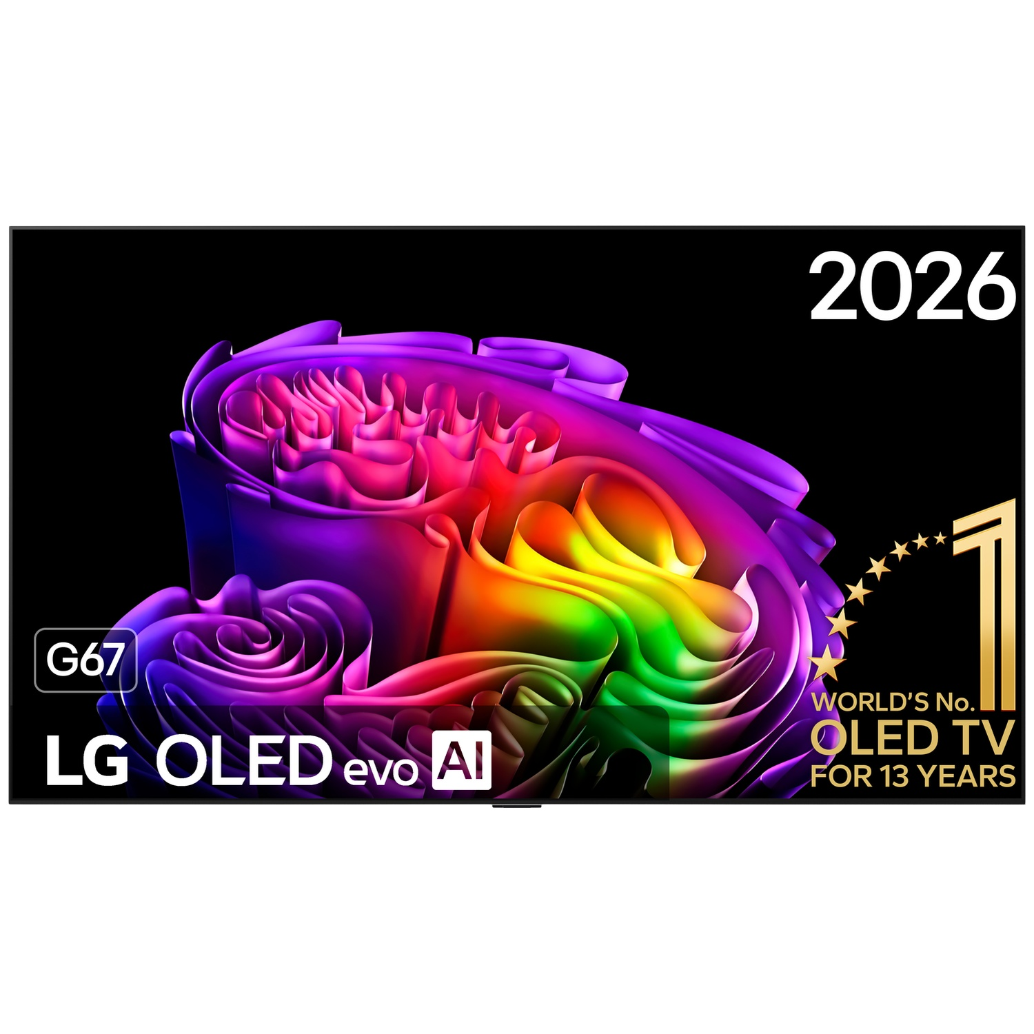 TV LG OLED evo AI avec design abstrait coloré et sceau "N° 1 TV OLED".