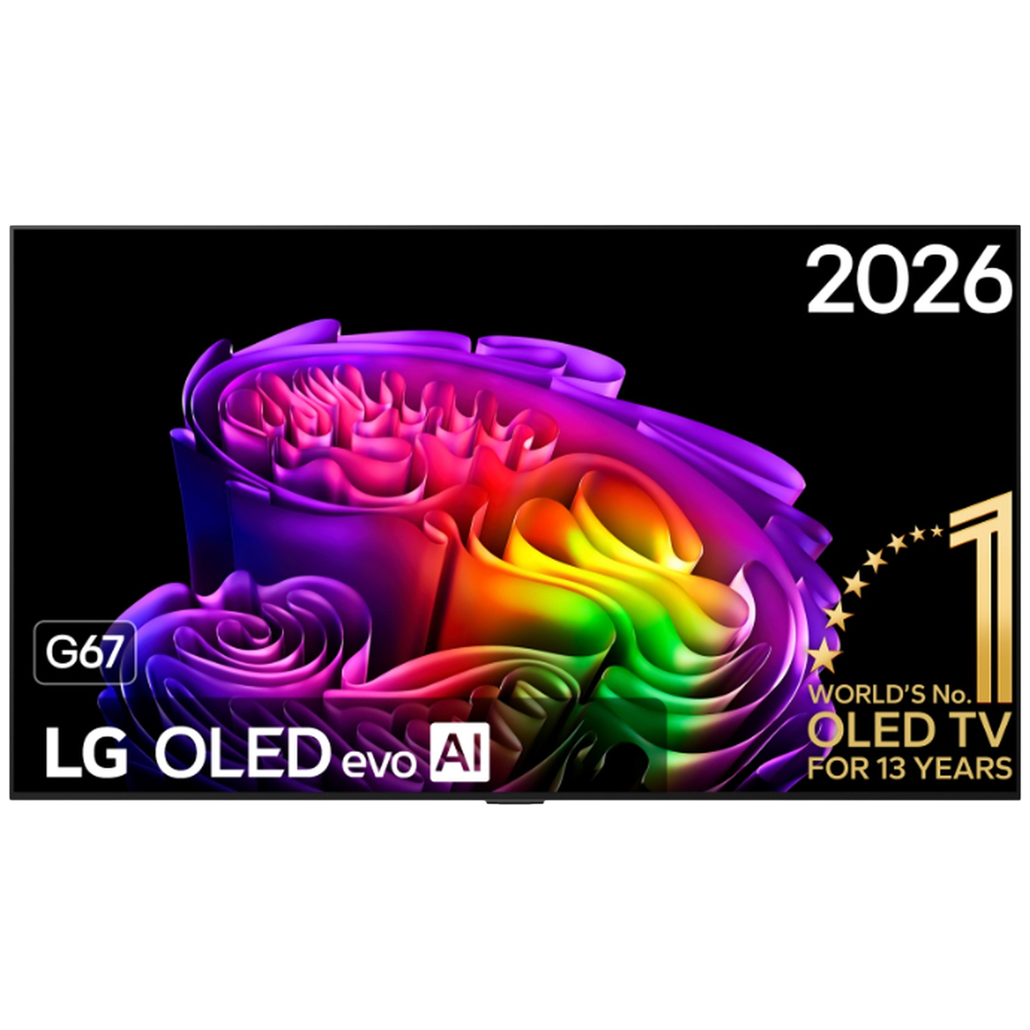 LG OLED evo AI TV G67 met regenboogpatroon, 13 jaar wereld Nr. 1