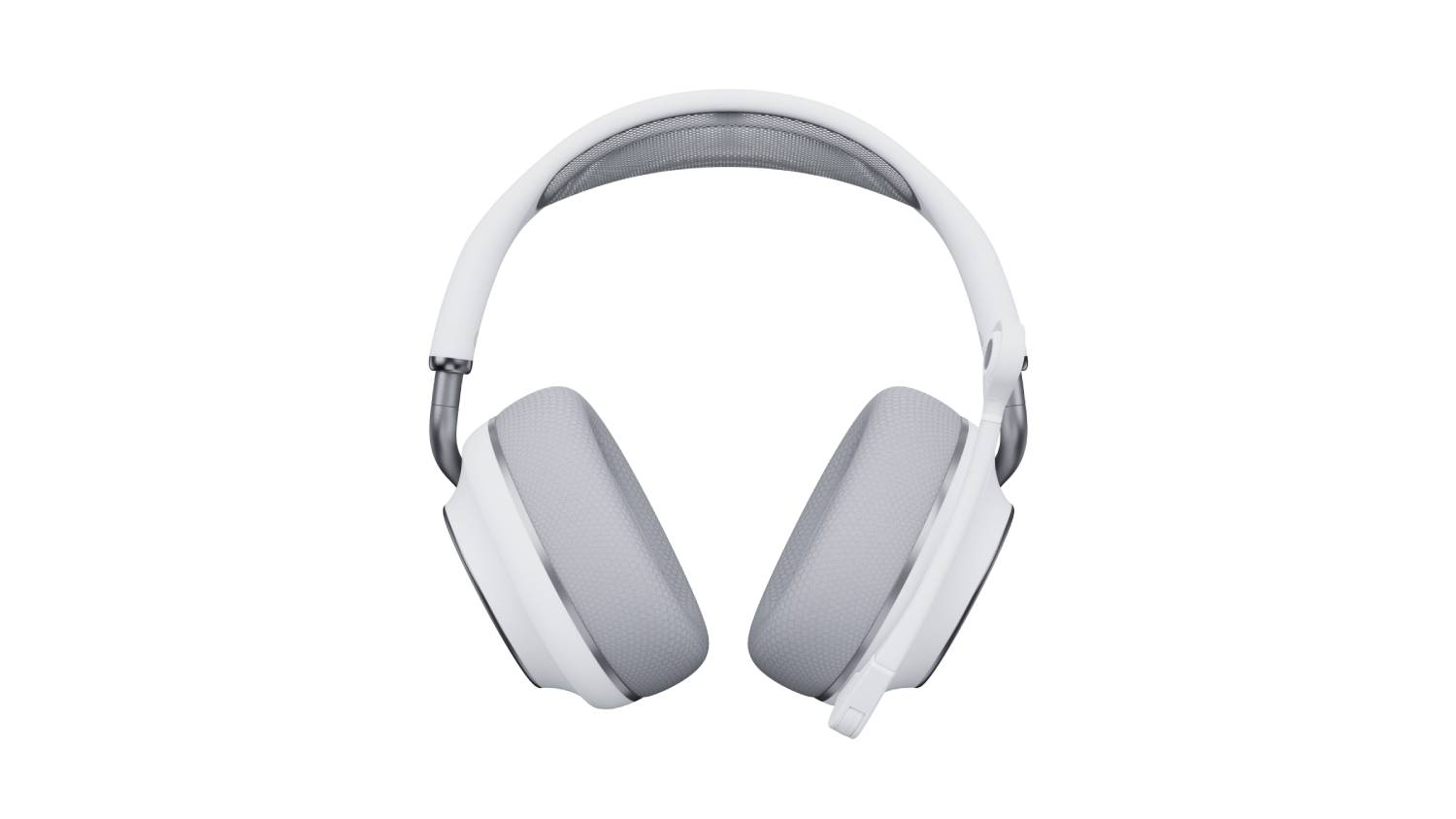 Auriculares blancos con almohadillas grises y detalles plateados.