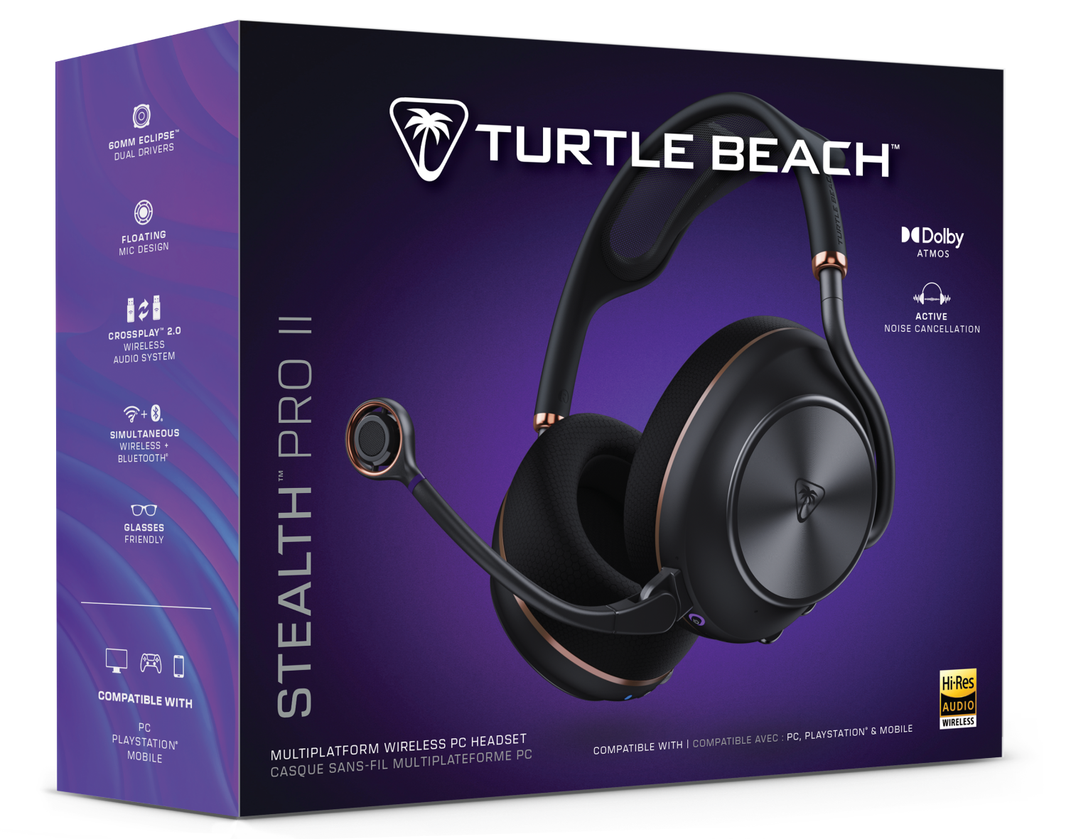 Embalaje del headset Turtle Beach Stealth Pro II, con auriculares y micrófono.