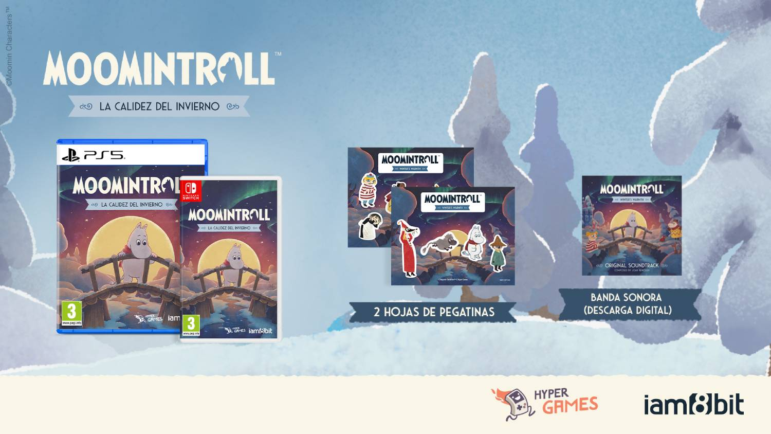 Moomintroll: El calor del invierno para PS5, Switch, pegatinas y banda sonora.