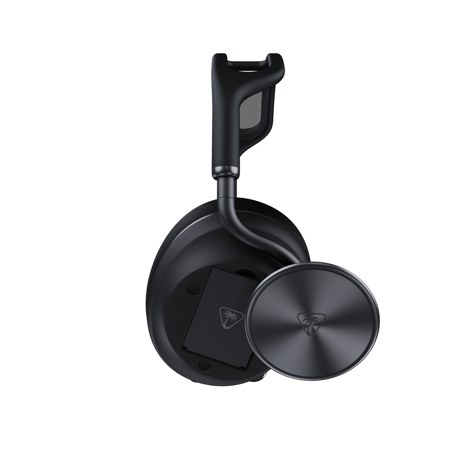 Auriculares negros con logo de Turtle Beach sobre fondo negro.
