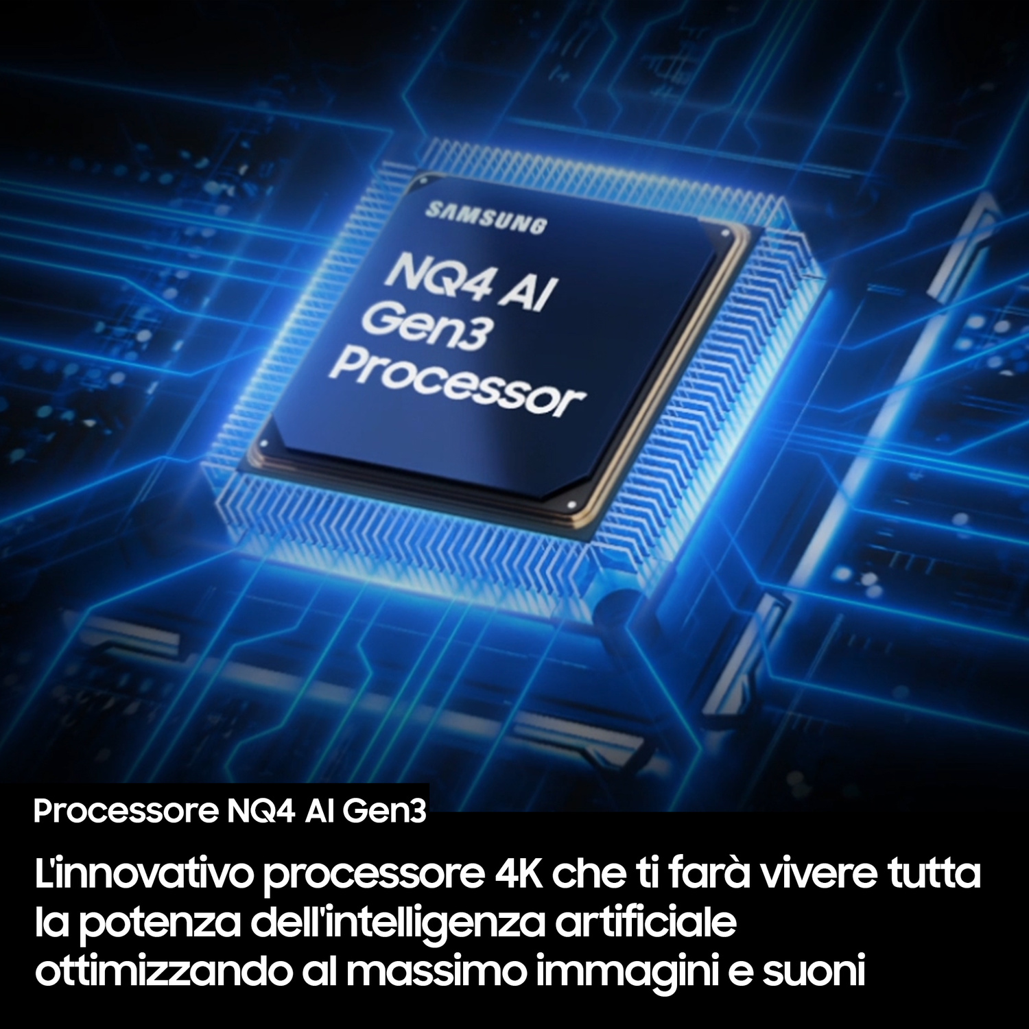 Un processore Samsung NQ4 AI Gen3 su un circuito blu.