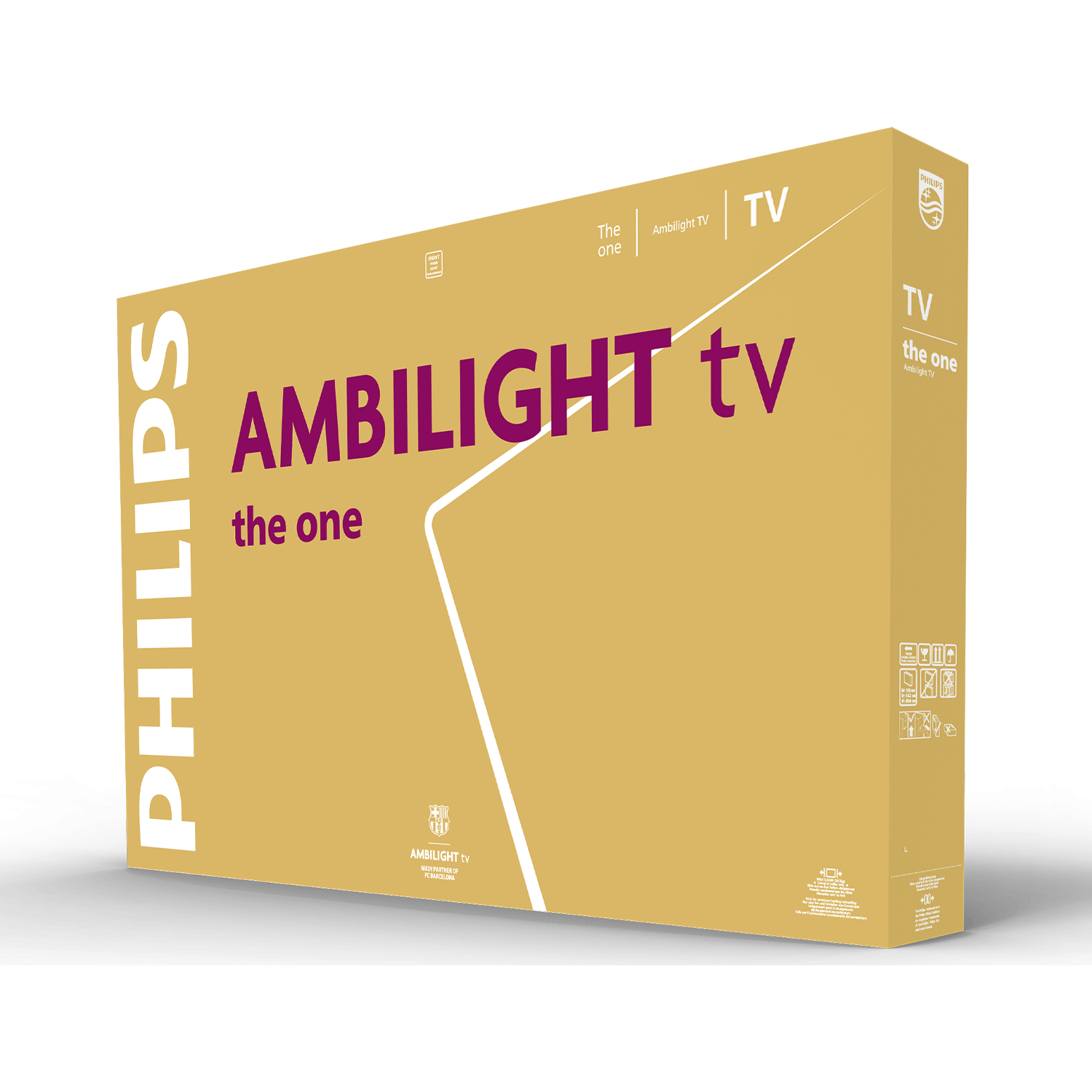 Philips Ambilight TV box with "the one" text, partially in purple.