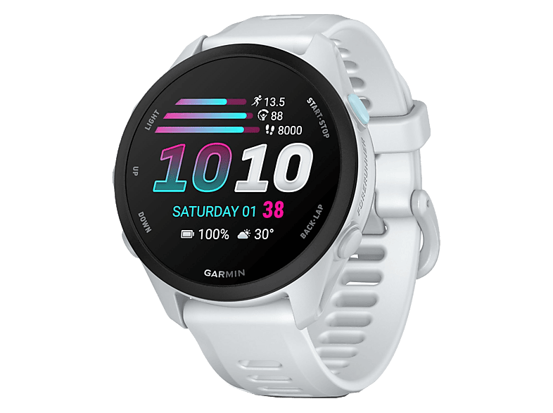Reloj deportivo - Garmin Forerunner 70, Blanco, 20mm, Hasta 13 días de Autonomía, Pantalla Táctil AMOLED 1.2", 5 ATM