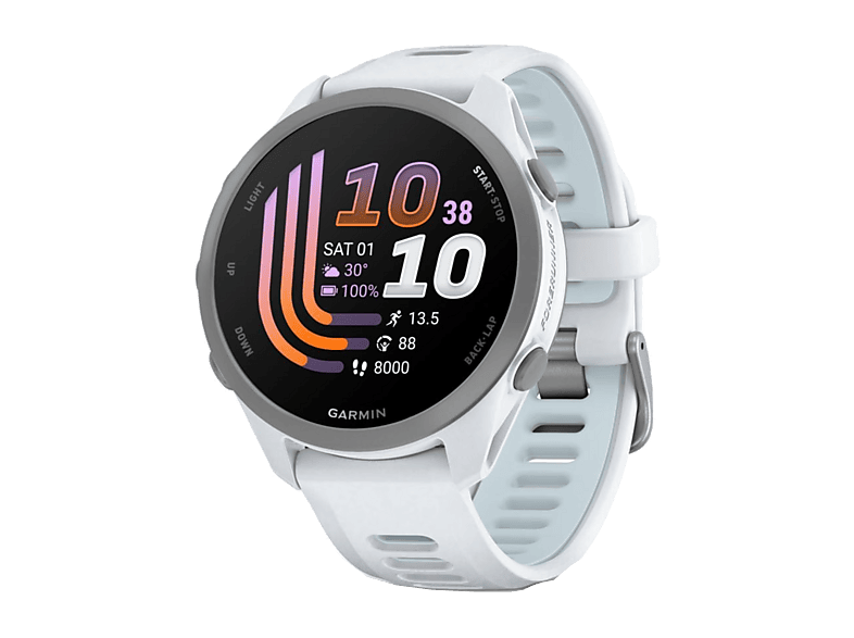 Reloj deportivo - Garmin Forerunner 170, Blanco, 20 mm, Pantalla Táctil AMOLED de 1.2", Hasta 10 días Autonomía, 5 ATM