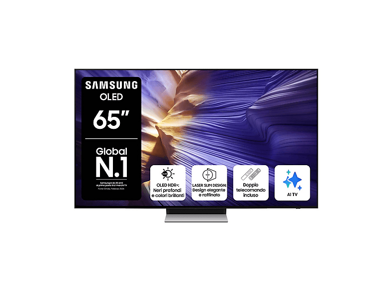 SAMSUNG QE65S90FATXZT, Smart TV OLED 65'', Vision AI, 4K, Processore NQ4 AI Gen3, 4K Upscaling Pro, Schermo antiriflesso, HDR, Dolby Atmos & OTS Lite, Laser Slim Design