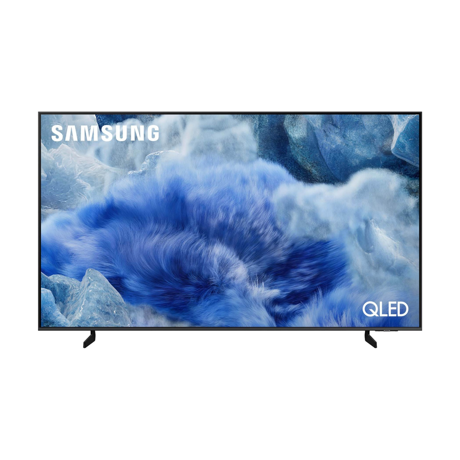 Una TV Samsung QLED che mostra un'immagine di ghiaccio e nuvole blu.